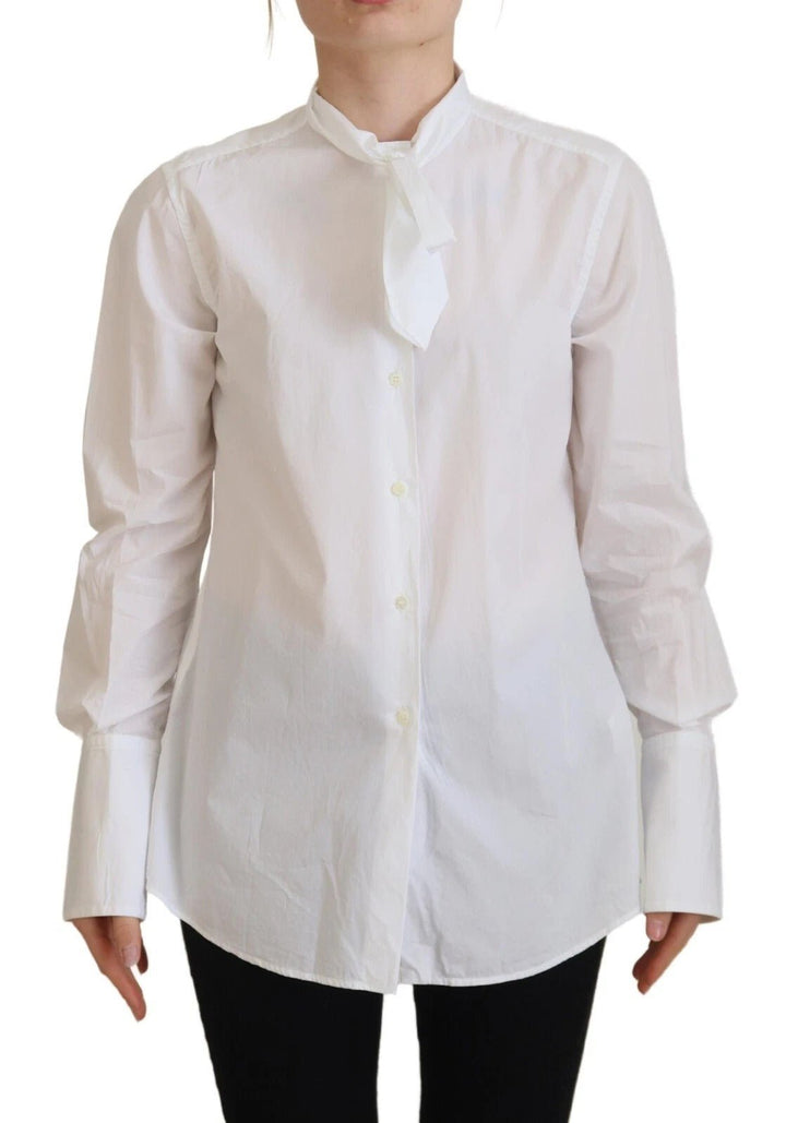 Dolce & Gabbana White Cotton Collared Long Sleeves Formal Top - RIMODA