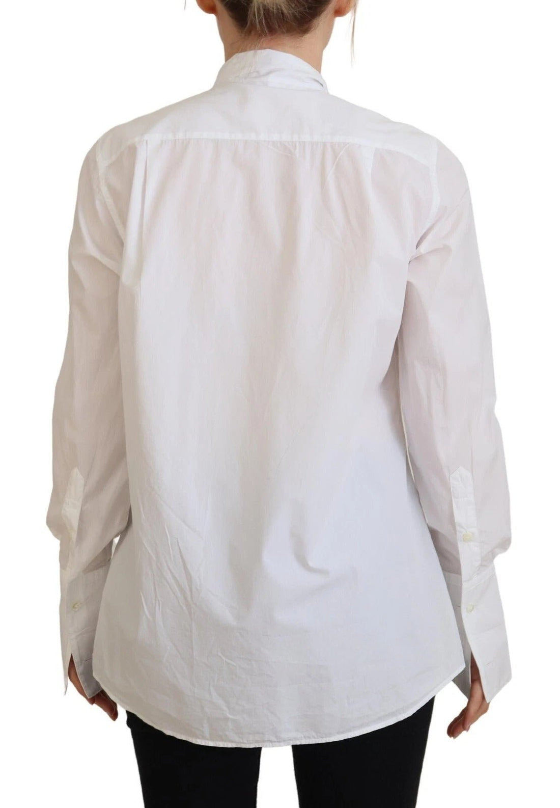 Dolce & Gabbana White Cotton Collared Long Sleeves Formal Top - RIMODA