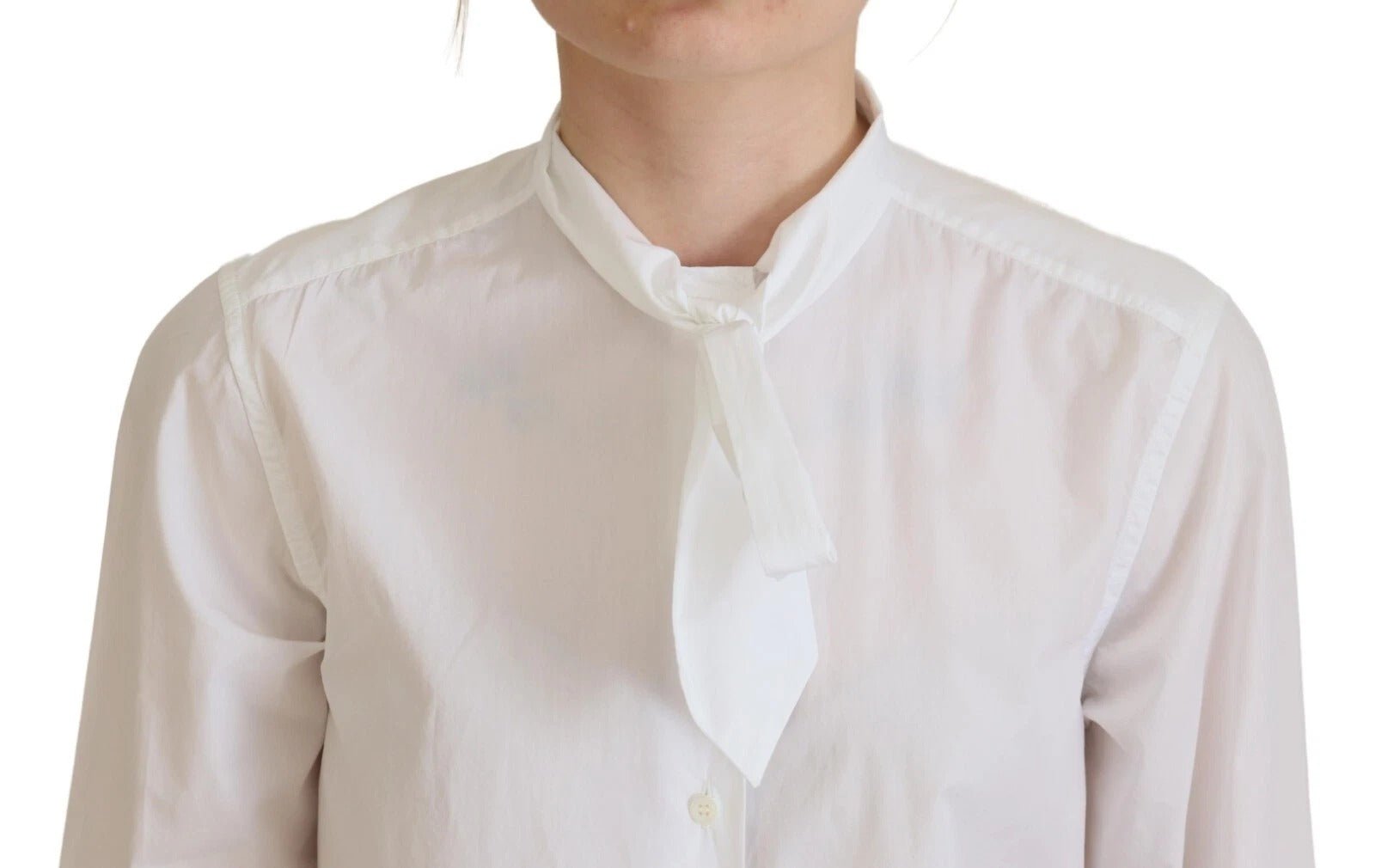 Dolce & Gabbana White Cotton Collared Long Sleeves Formal Top - RIMODA