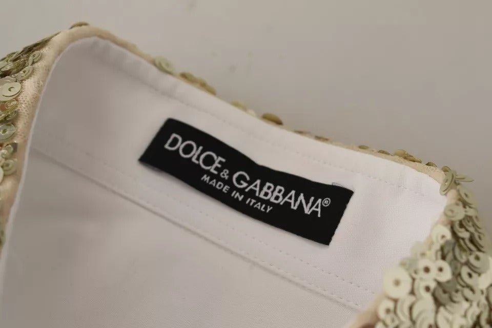 Dolce & Gabbana White Cotton Collared Long Sleeves Sequin Top Shirt - RIMODA