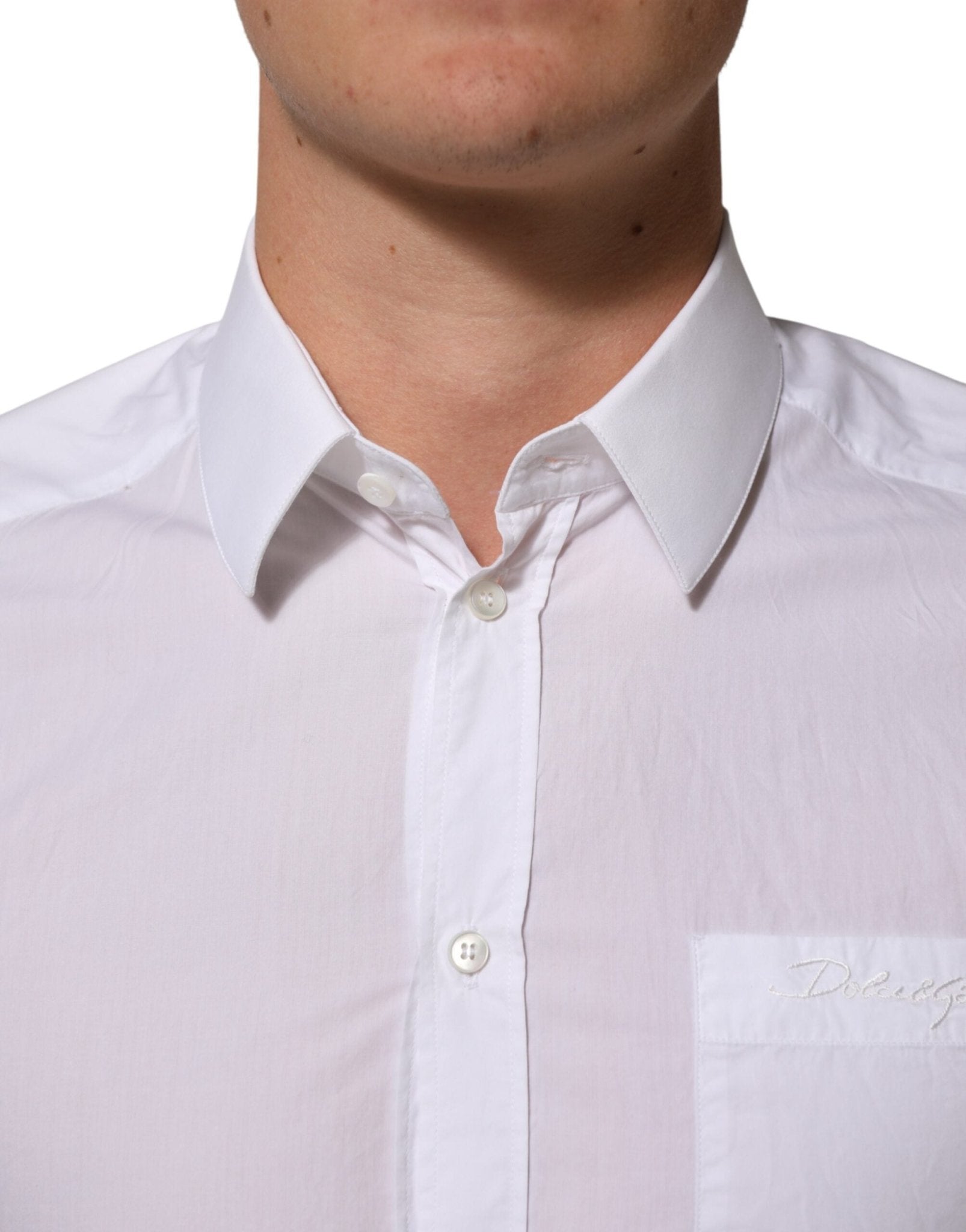 Dolce & Gabbana White Cotton Collared Men GOLD Dress Shirt - RIMODA
