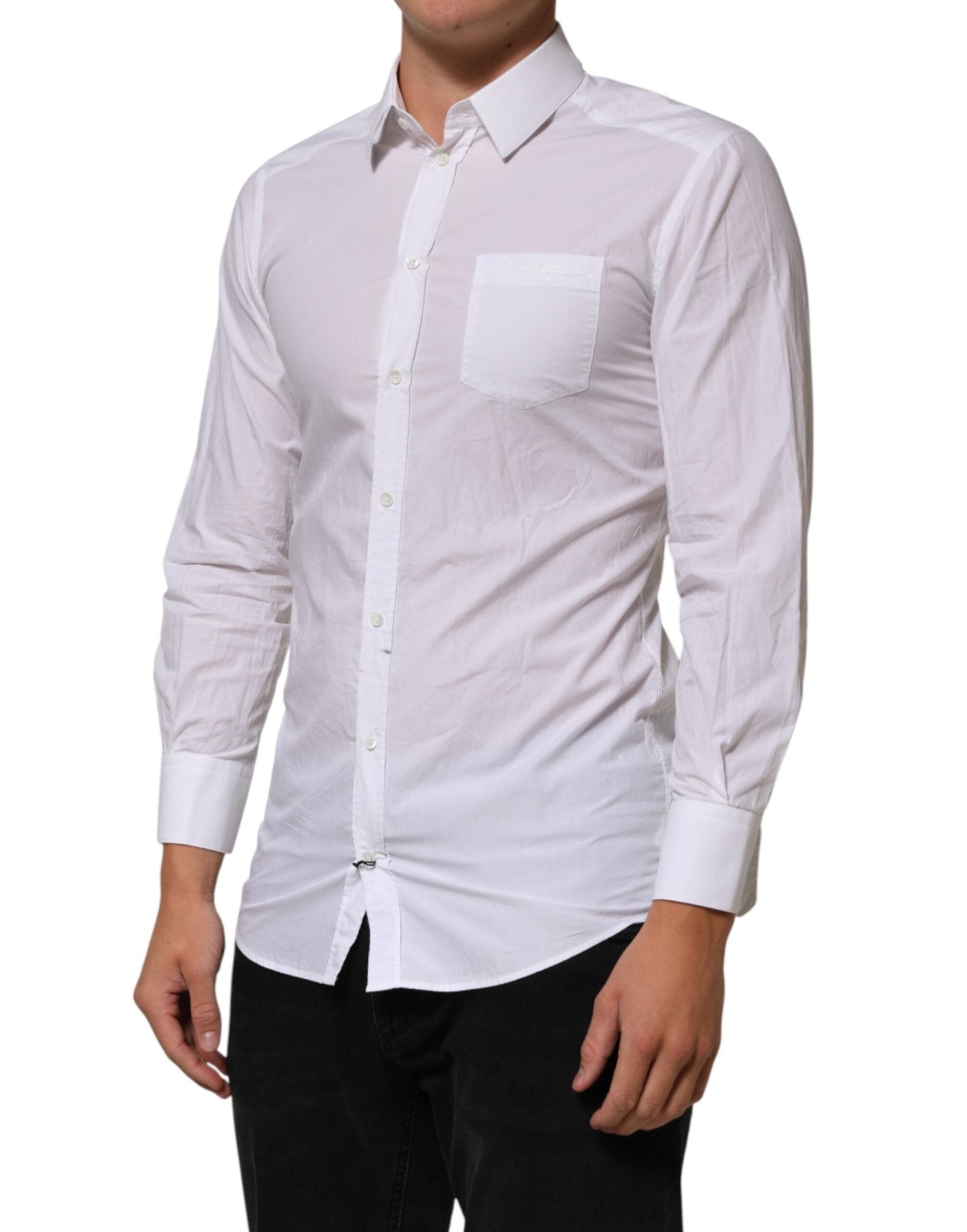Dolce & Gabbana White Cotton Collared Men GOLD Dress Shirt - RIMODA