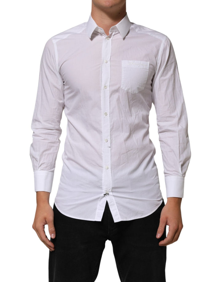Dolce & Gabbana White Cotton Collared Men GOLD Dress Shirt - RIMODA