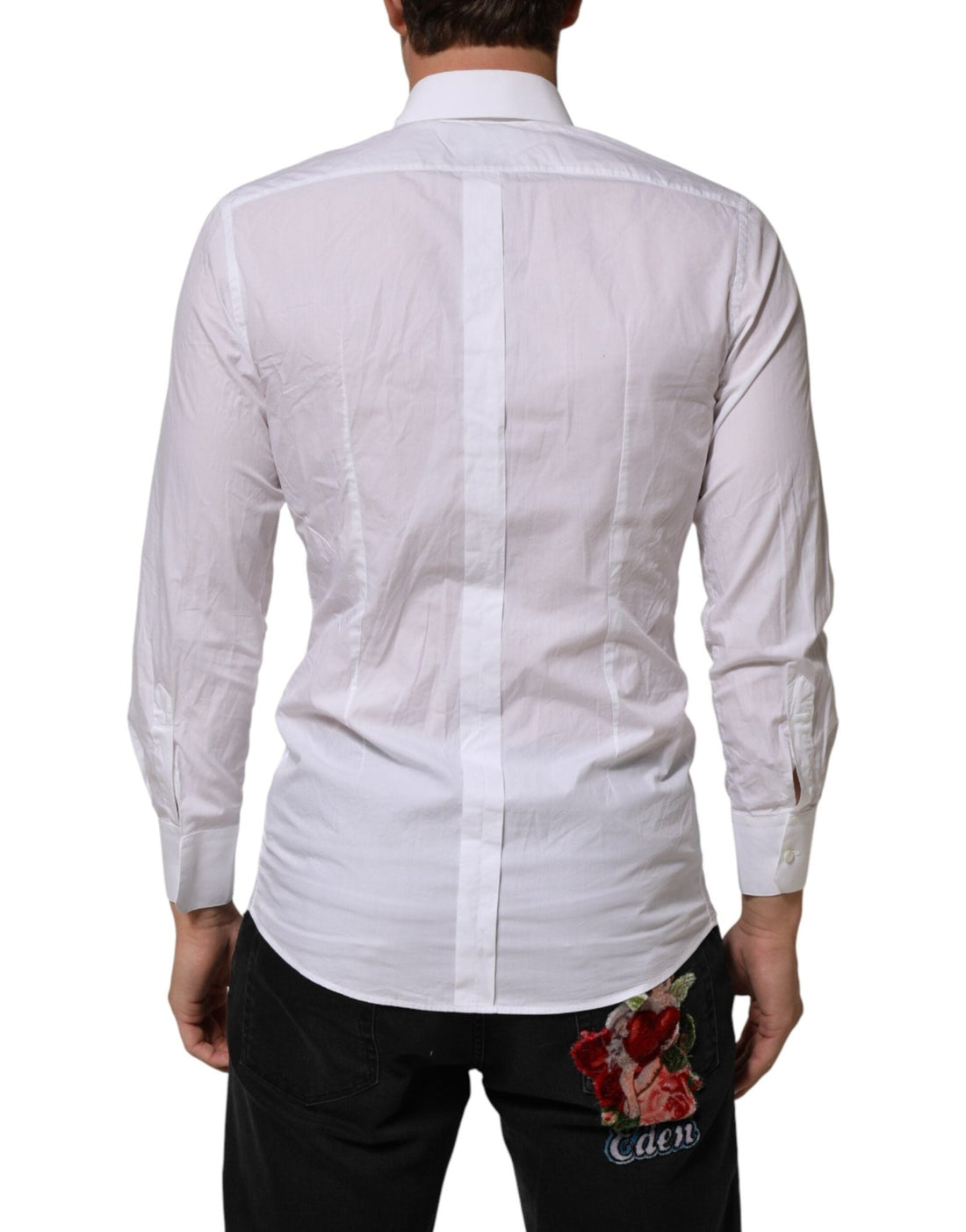 Dolce & Gabbana White Cotton Collared Men GOLD Dress Shirt - RIMODA
