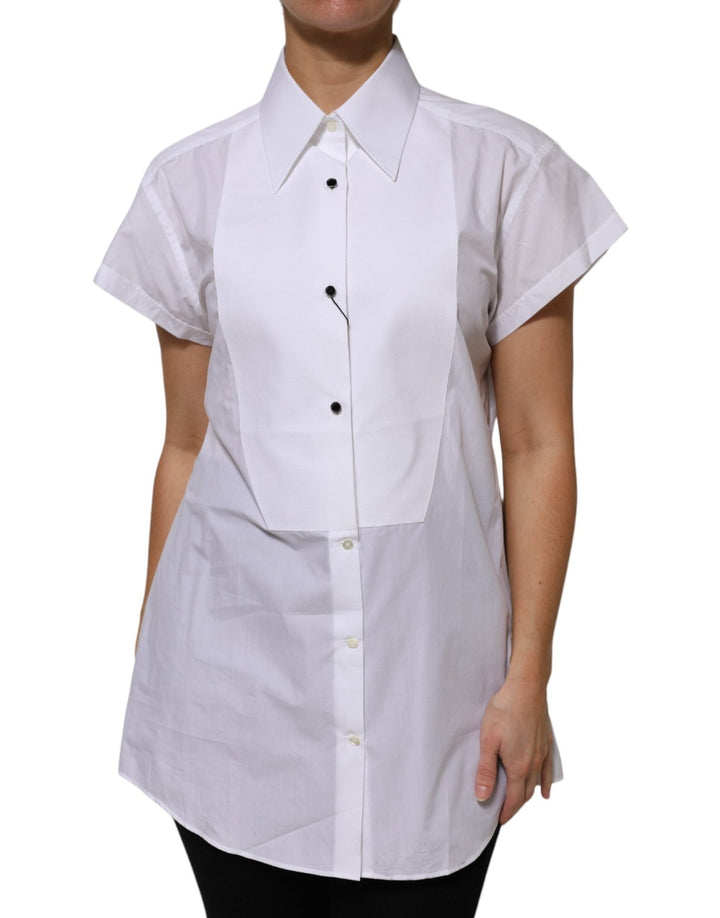 Dolce & Gabbana White Cotton Collared Short Sleeves Top - RIMODA