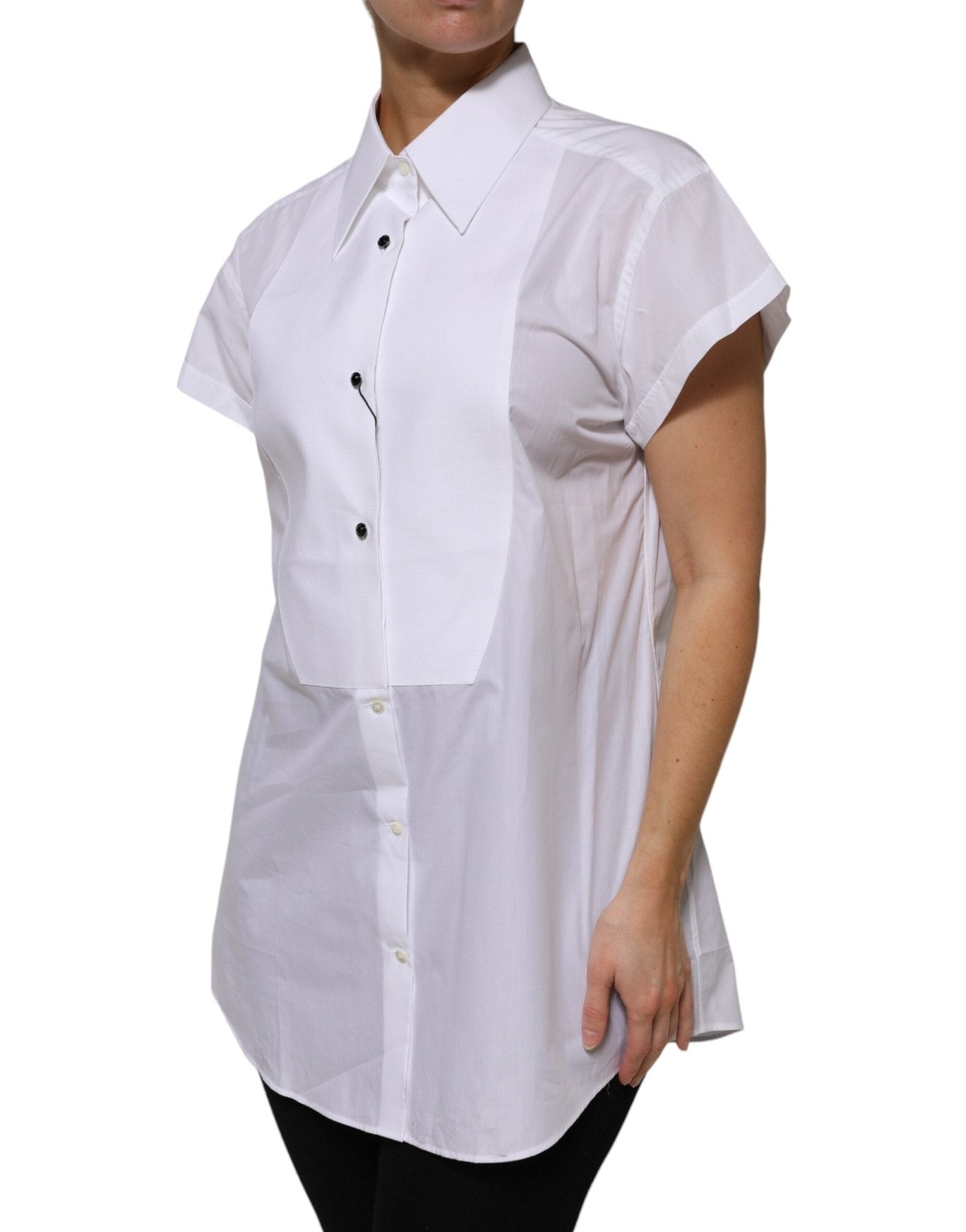 Dolce & Gabbana White Cotton Collared Short Sleeves Top - RIMODA