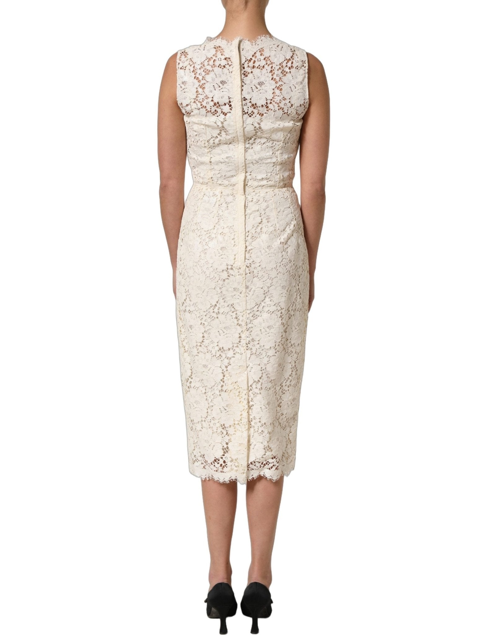 Dolce & Gabbana White Cotton Corded Lace Sleeveless Midi Dress - RIMODA