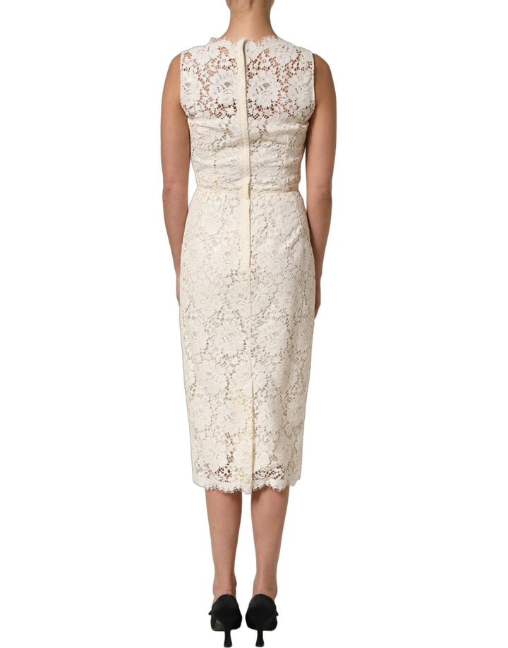 Dolce & Gabbana White Cotton Corded Lace Sleeveless Midi Dress - RIMODA