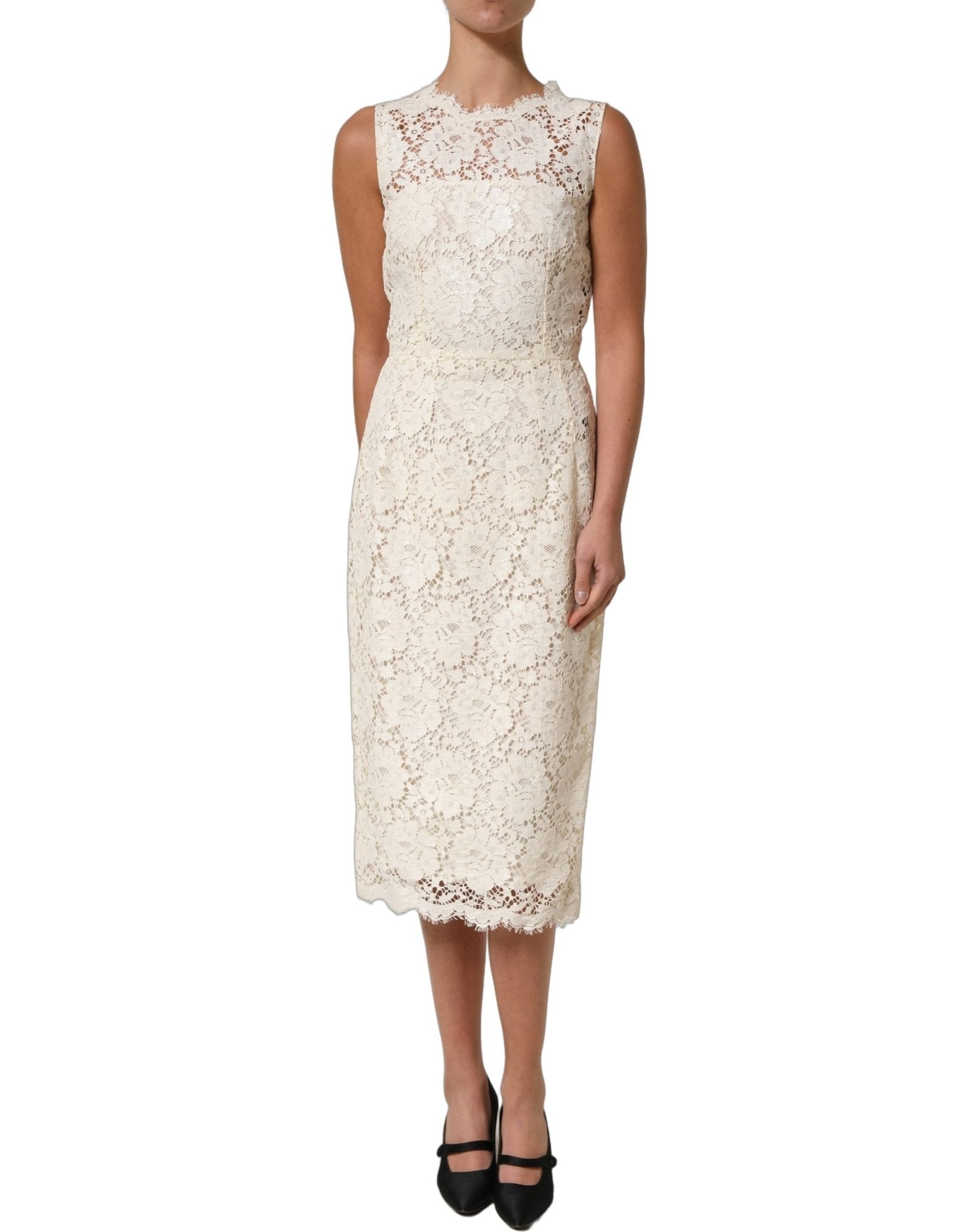 Dolce & Gabbana White Cotton Corded Lace Sleeveless Midi Dress - RIMODA