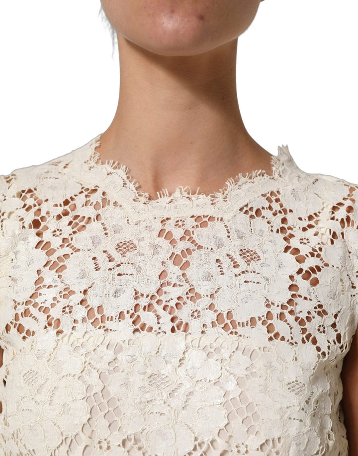 Dolce & Gabbana White Cotton Corded Lace Sleeveless Midi Dress - RIMODA