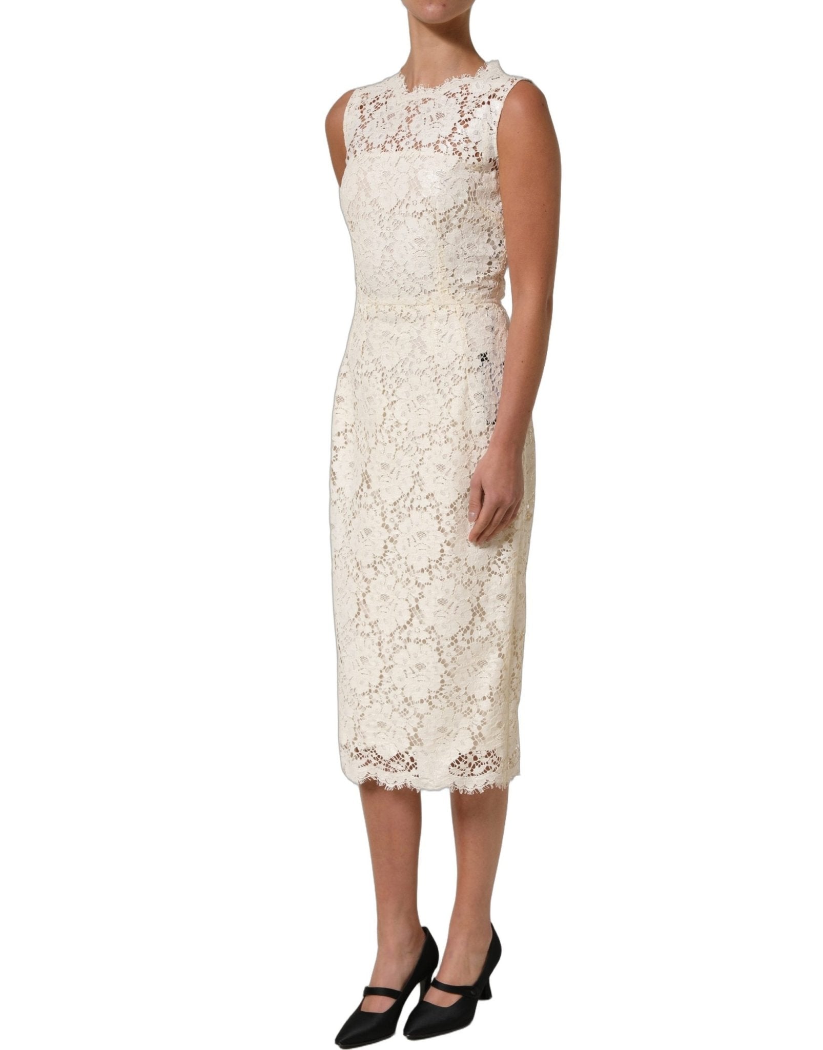 Dolce & Gabbana White Cotton Corded Lace Sleeveless Midi Dress - RIMODA