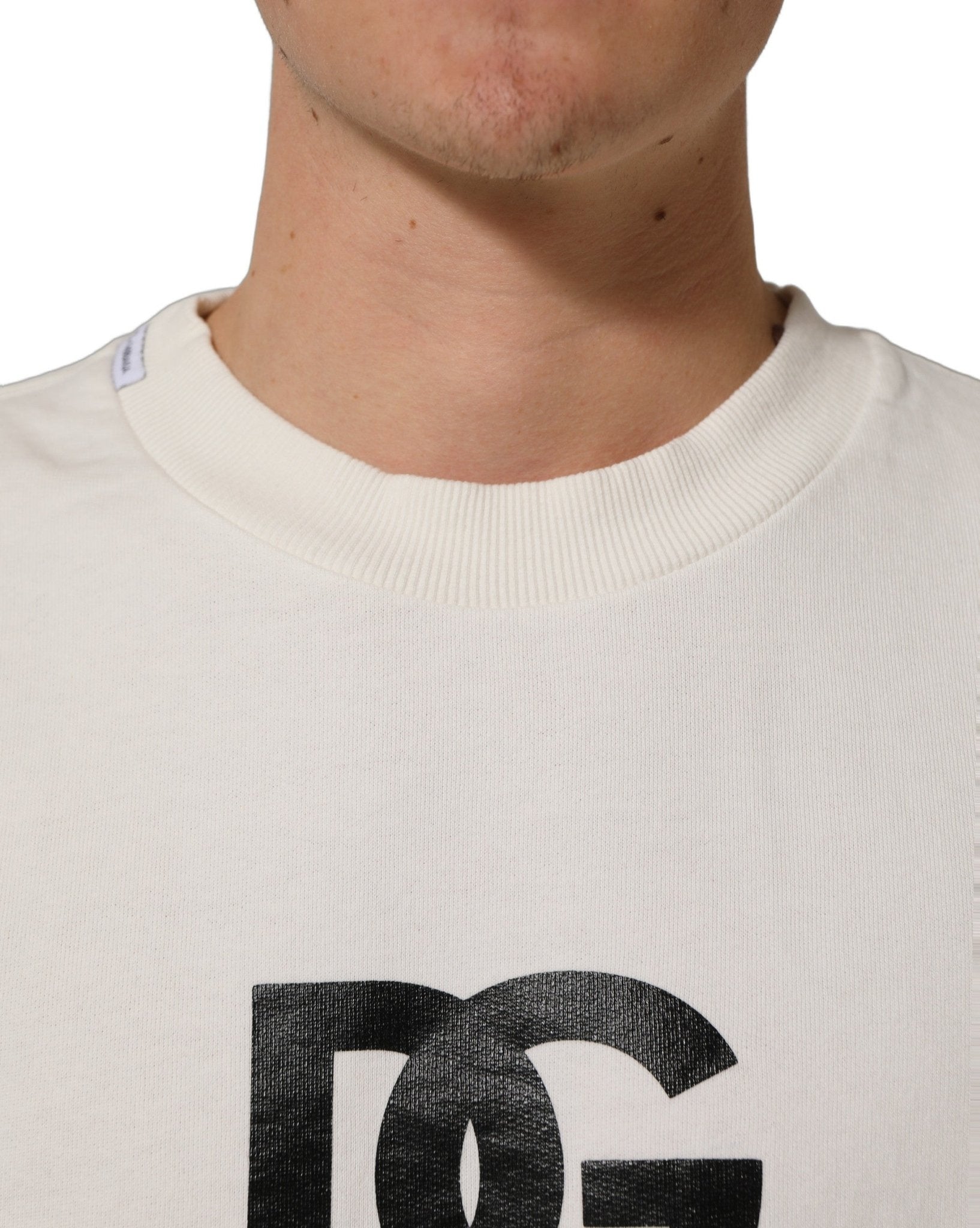 Dolce & Gabbana White Cotton Crew Neck Men Sweatshirt Sweater - RIMODA
