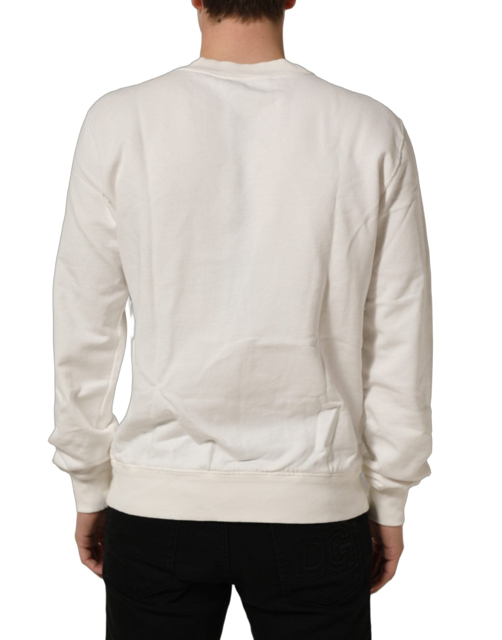 Dolce & Gabbana White Cotton Crew Neck Men Sweatshirt Sweater - RIMODA