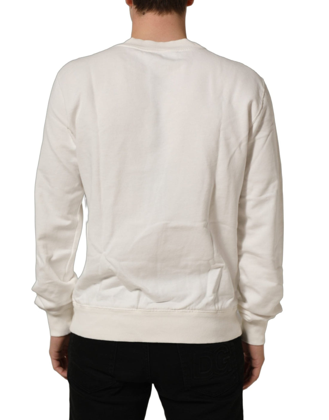 Dolce & Gabbana White Cotton Crew Neck Men Sweatshirt Sweater - RIMODA
