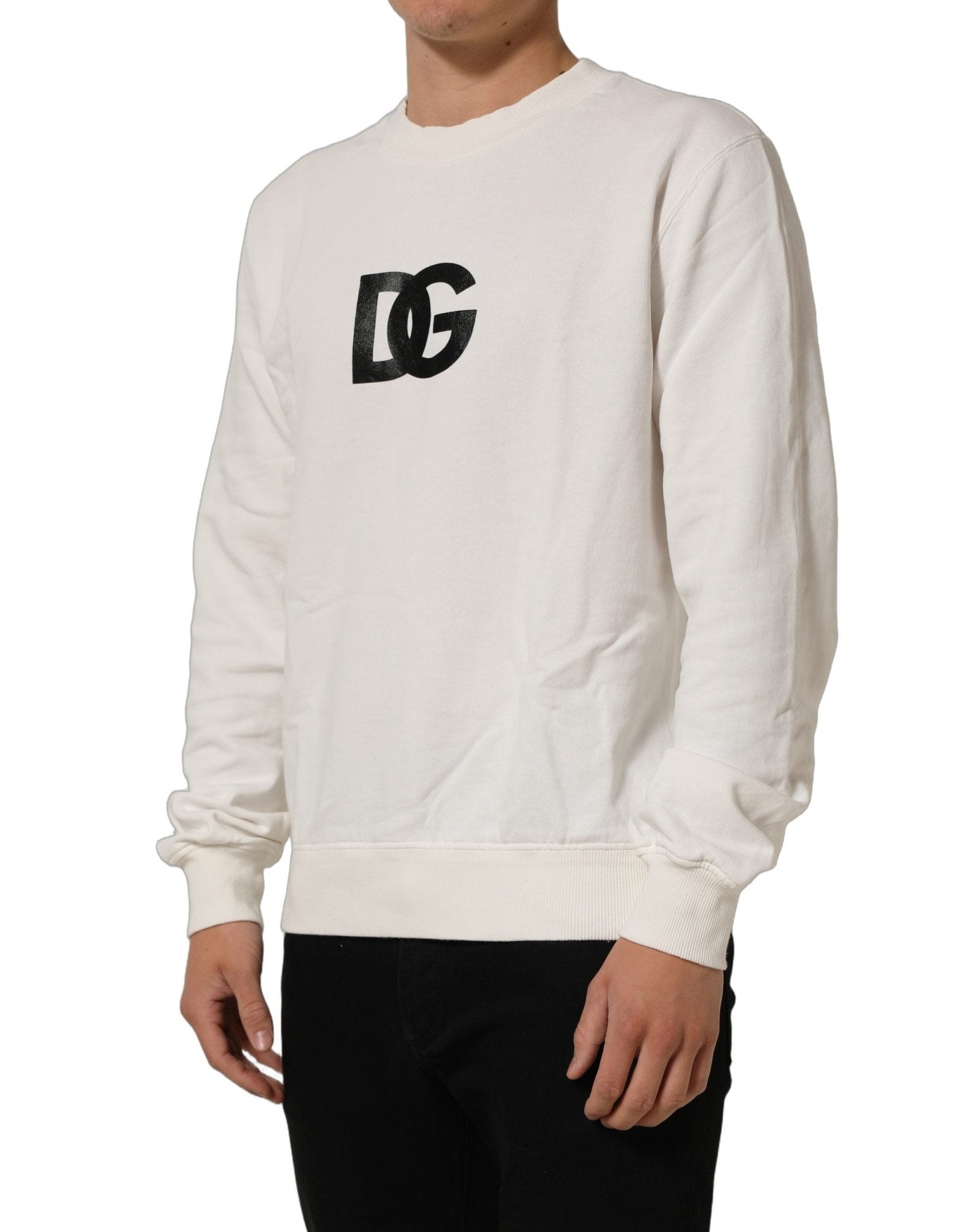 Dolce & Gabbana White Cotton Crew Neck Men Sweatshirt Sweater - RIMODA