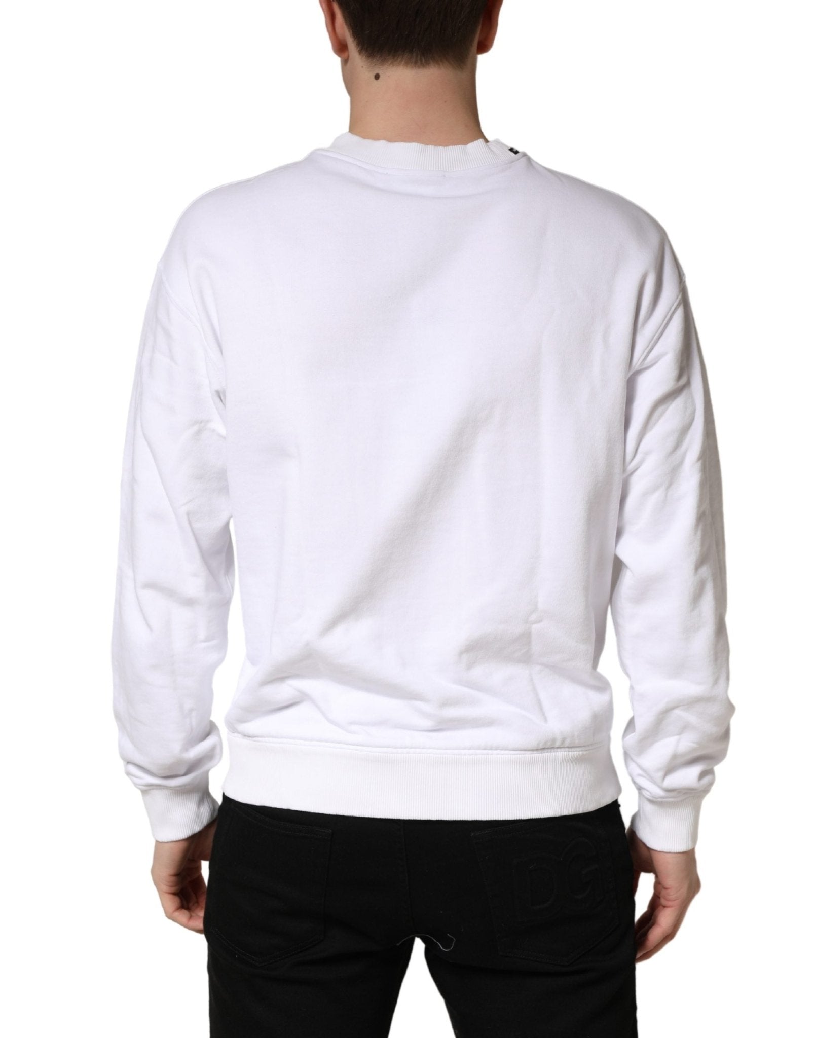 Dolce & Gabbana White Cotton Crew Neck Sweatshirt Sweater - RIMODA