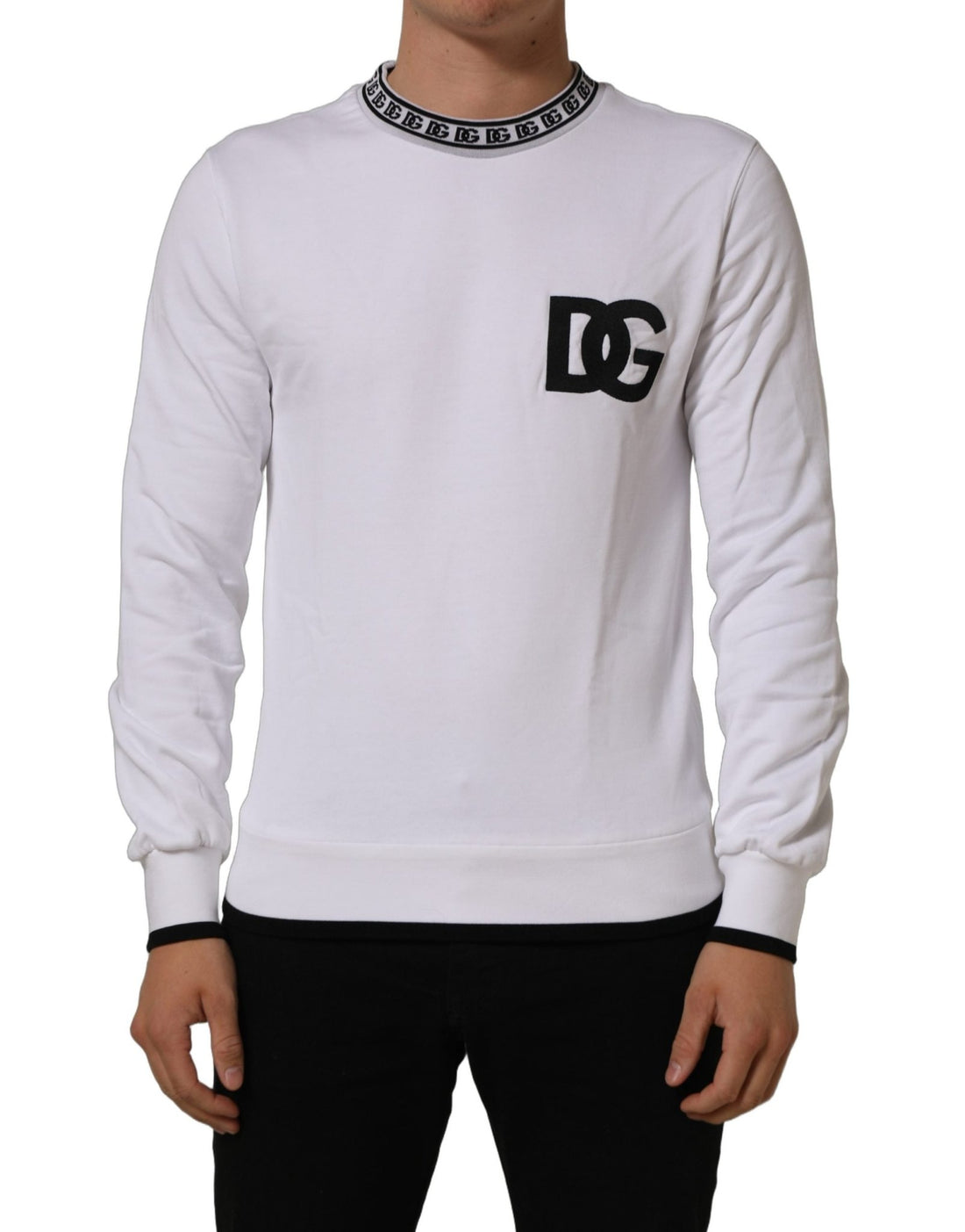 Dolce & Gabbana White Cotton Crew Neck Sweatshirt Sweater - RIMODA