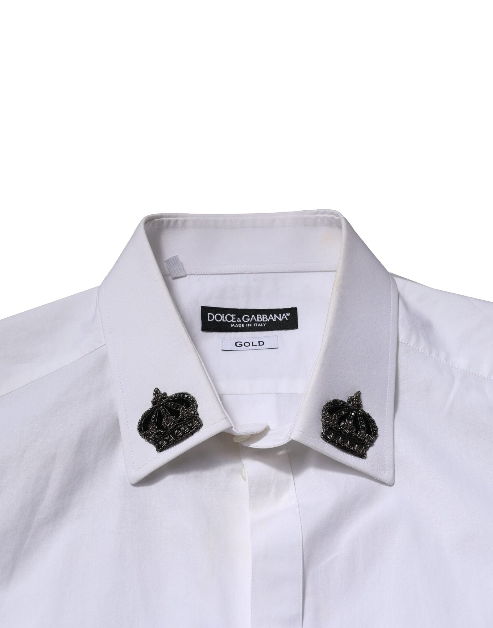 Dolce & Gabbana White Cotton Crown Collar GOLD Formal Shirt - RIMODA