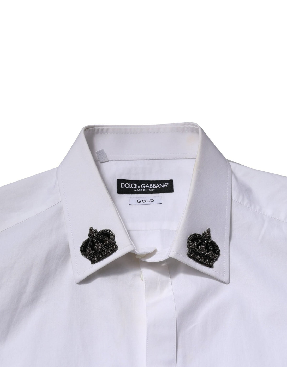 Dolce & Gabbana White Cotton Crown Collar GOLD Formal Shirt - RIMODA