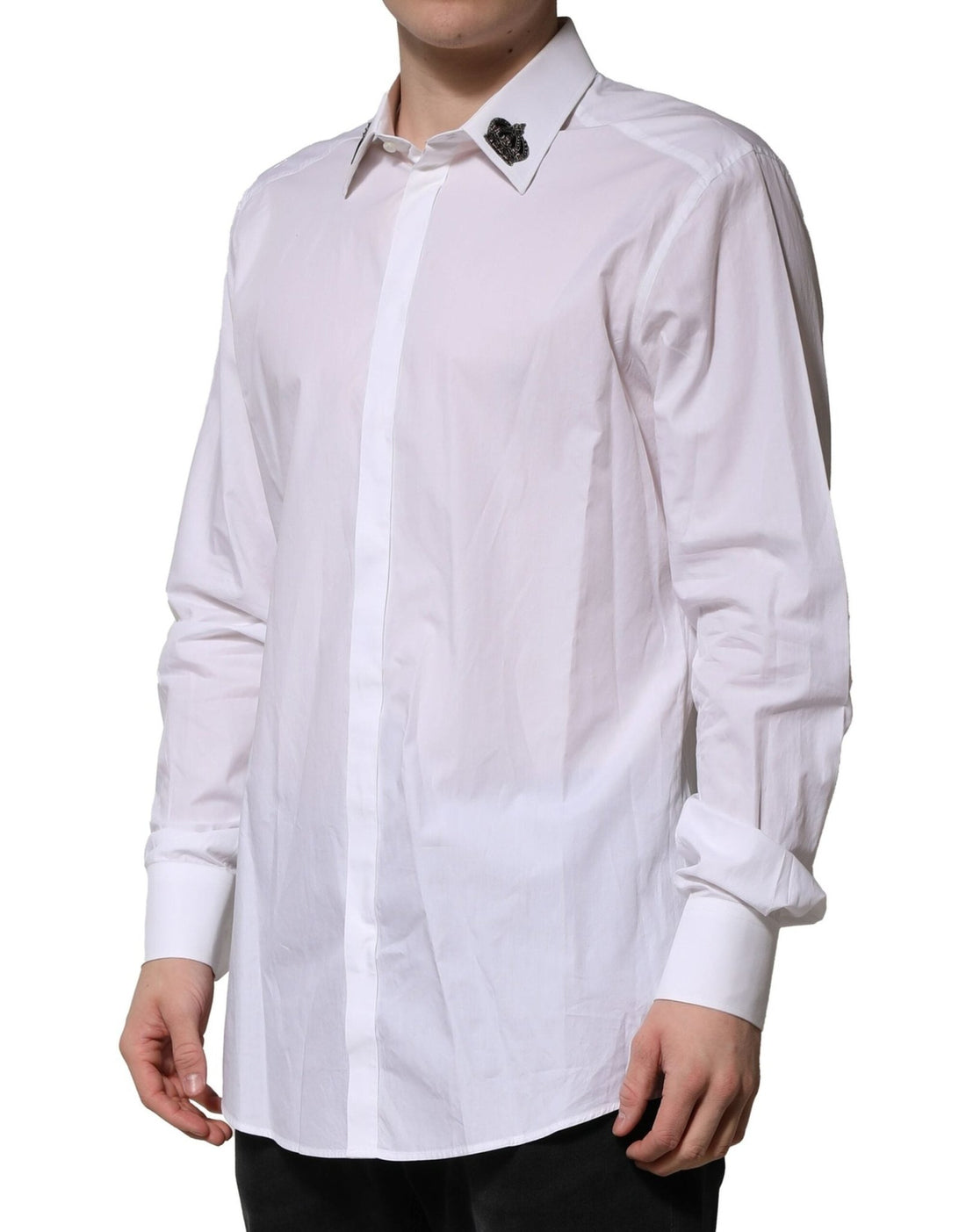 Dolce & Gabbana White Cotton Crown Collar GOLD Formal Shirt - RIMODA
