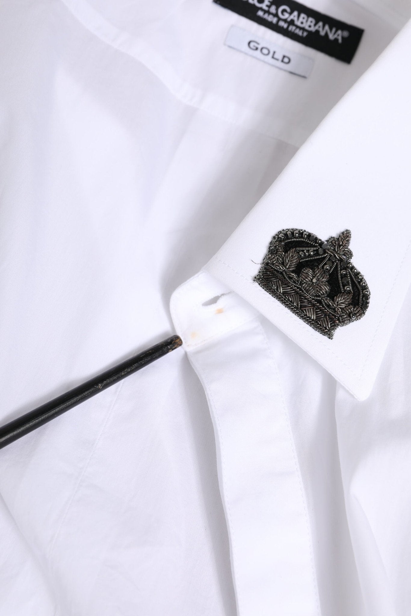 Dolce & Gabbana White Cotton Crown Collar GOLD Formal Shirt - RIMODA