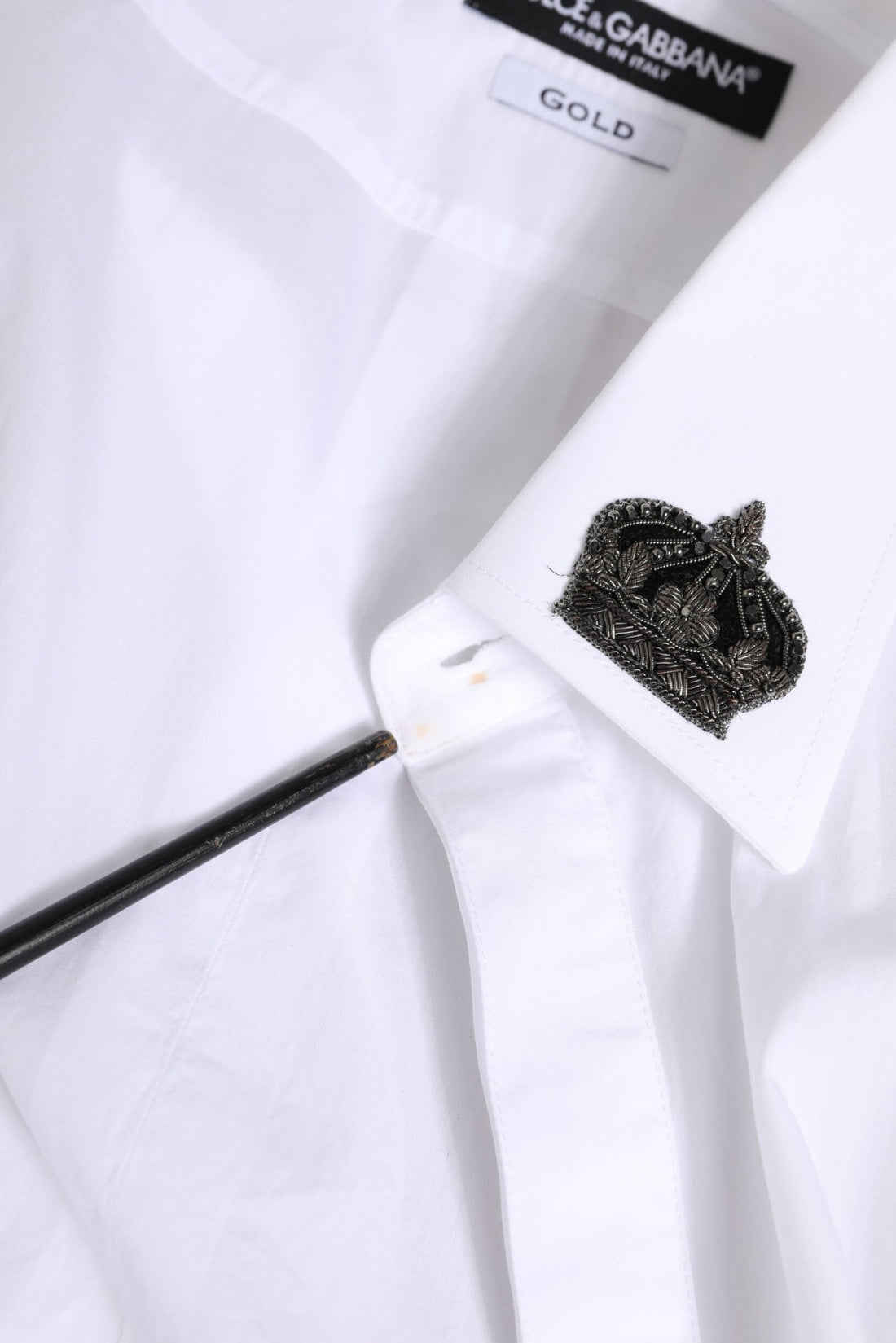Dolce & Gabbana White Cotton Crown Collar GOLD Formal Shirt - RIMODA