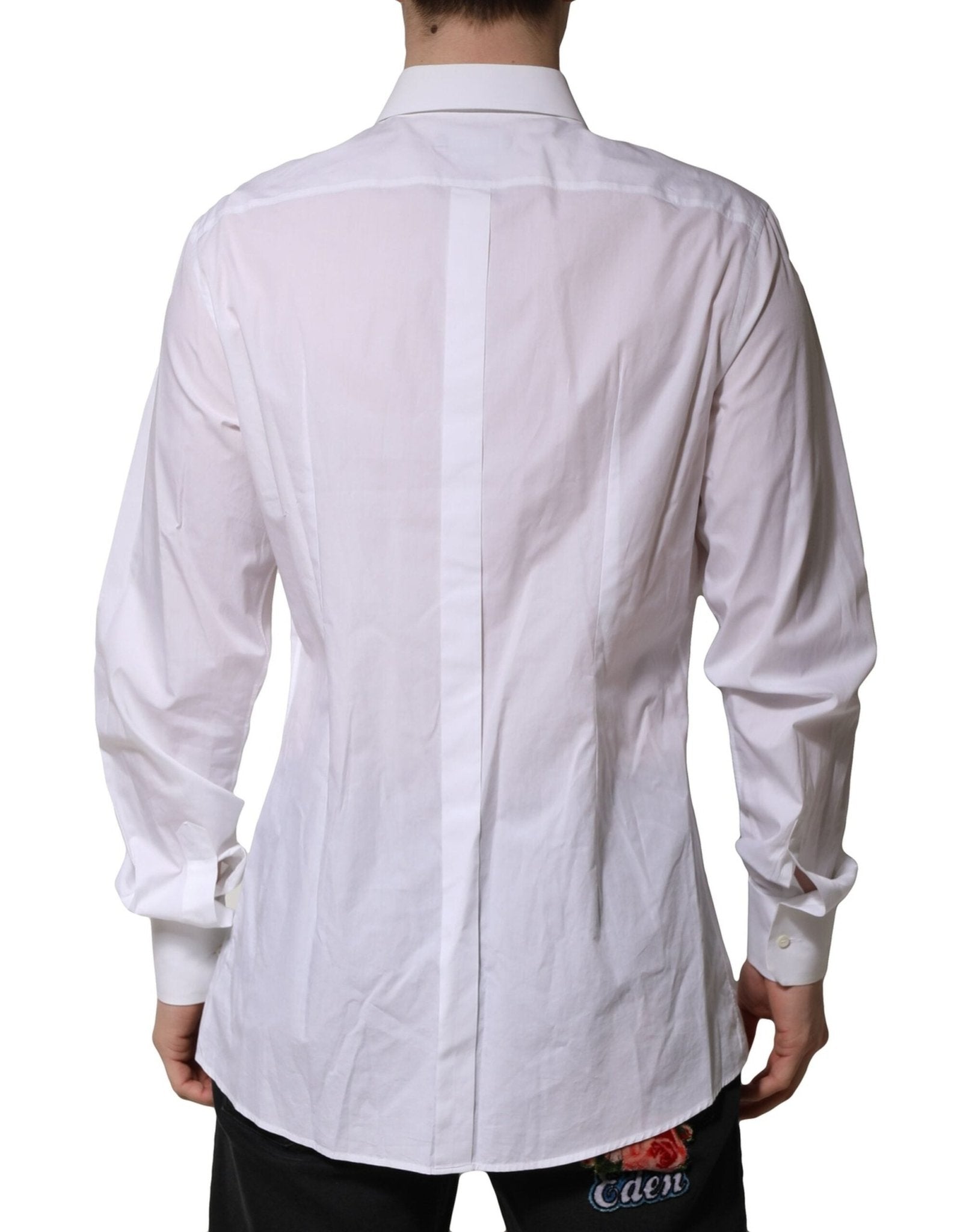 Dolce & Gabbana White Cotton Crown Collar GOLD Formal Shirt - RIMODA