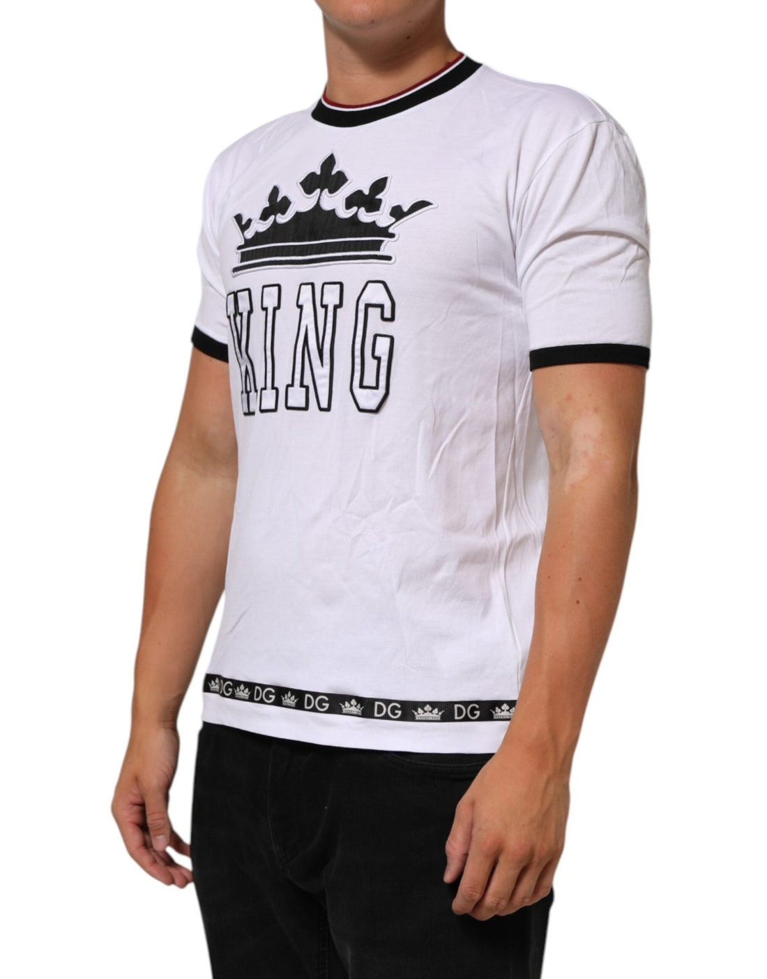 Dolce & Gabbana White Cotton Crown King Embroidery T-shirt - RIMODA