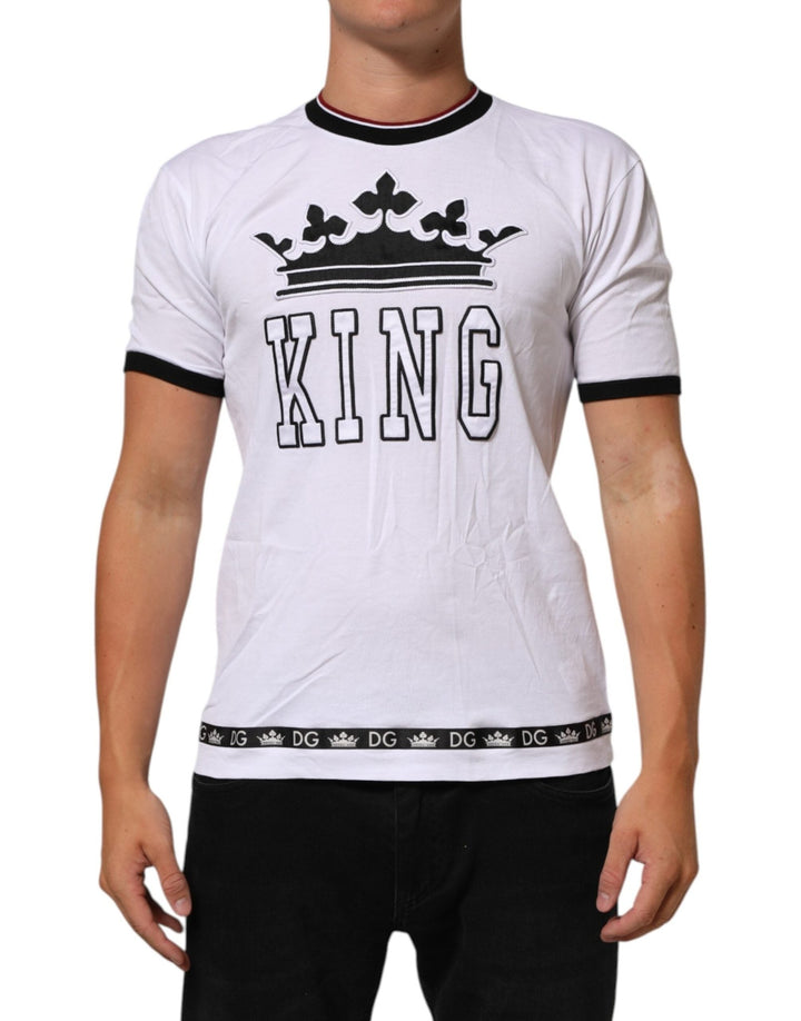 Dolce & Gabbana White Cotton Crown King Embroidery T-shirt - RIMODA