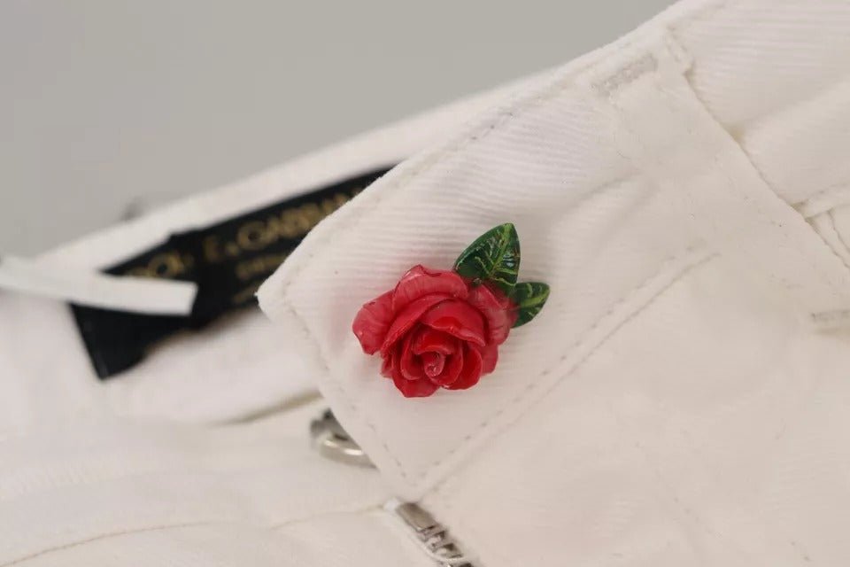 Dolce & Gabbana White Cotton Denim Pretty Slim Fit Jeans - RIMODA