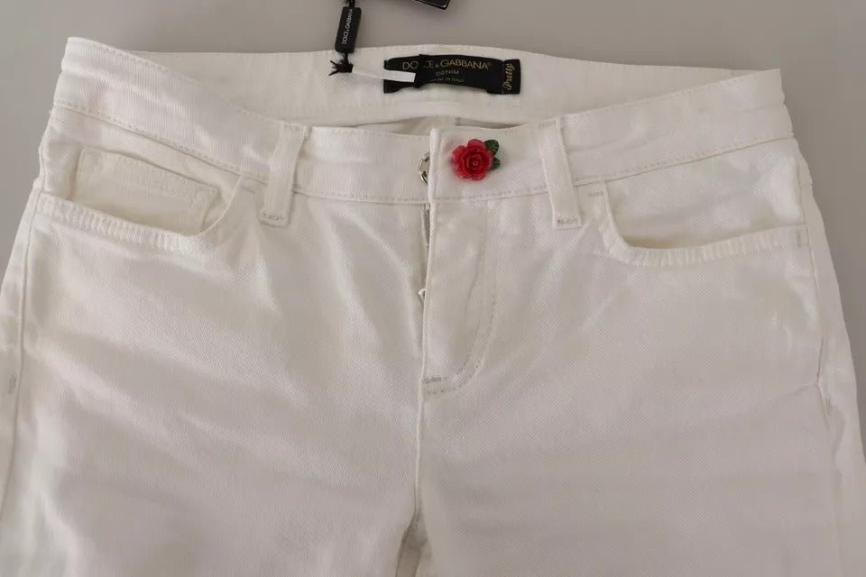 Dolce & Gabbana White Cotton Denim Pretty Slim Fit Jeans - RIMODA