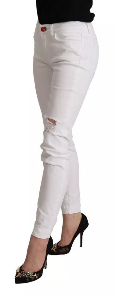 Dolce & Gabbana White Cotton Denim Pretty Slim Fit Jeans - RIMODA
