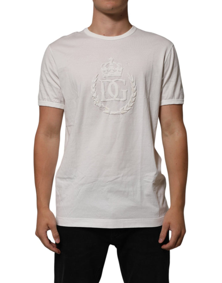 Dolce & Gabbana White Cotton DG Crown Embossed Men T-shirt - RIMODA
