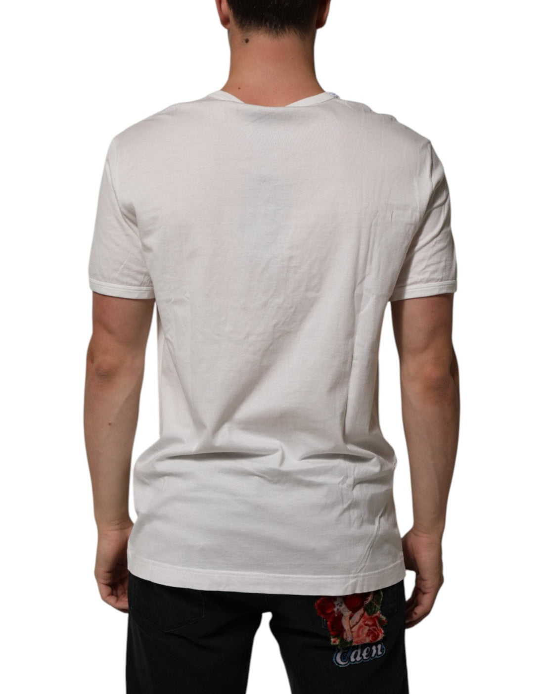Dolce & Gabbana White Cotton DG Crown Embossed Men T-shirt - RIMODA