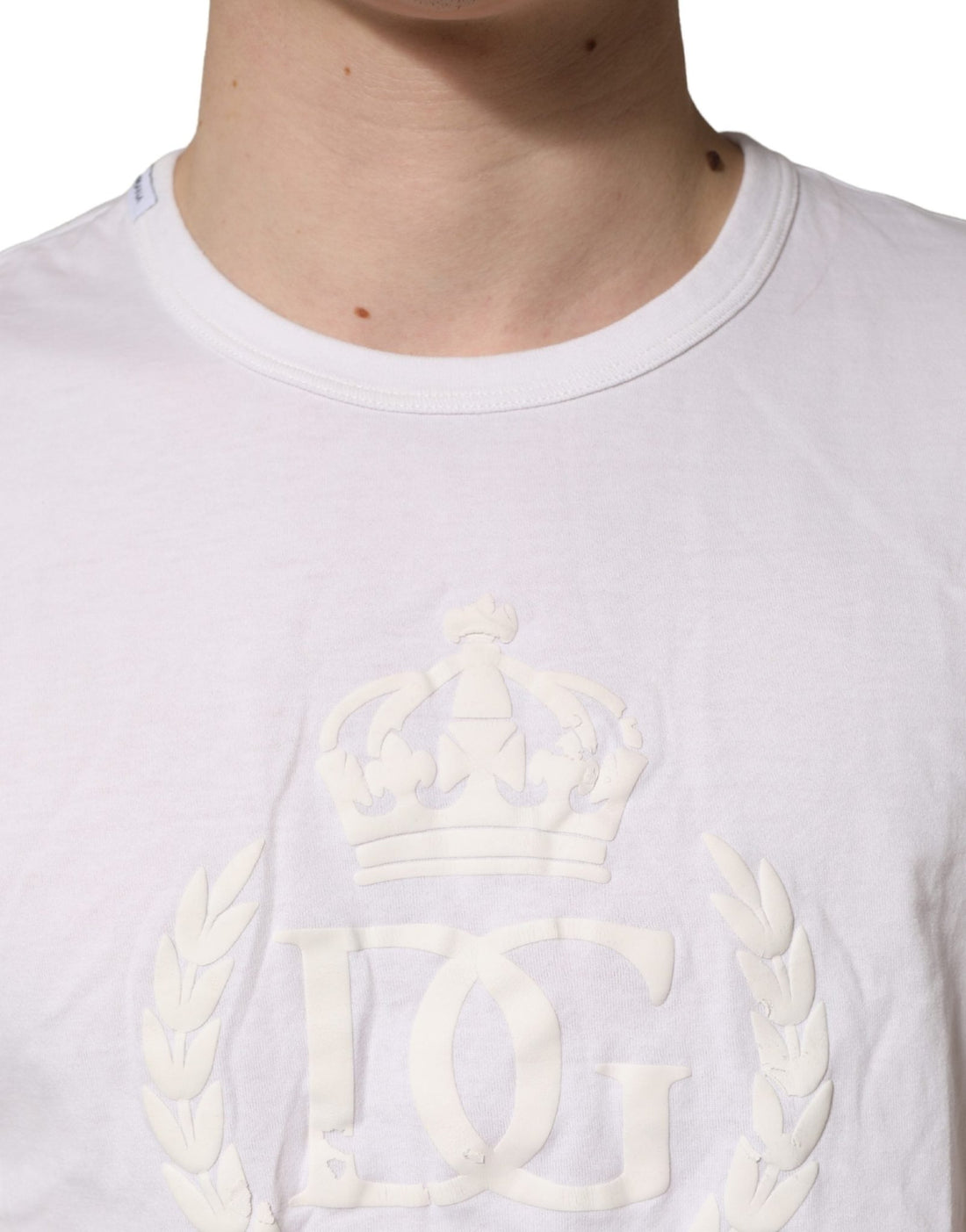 Dolce & Gabbana White Cotton DG Crown Embossed Men T-shirt - RIMODA