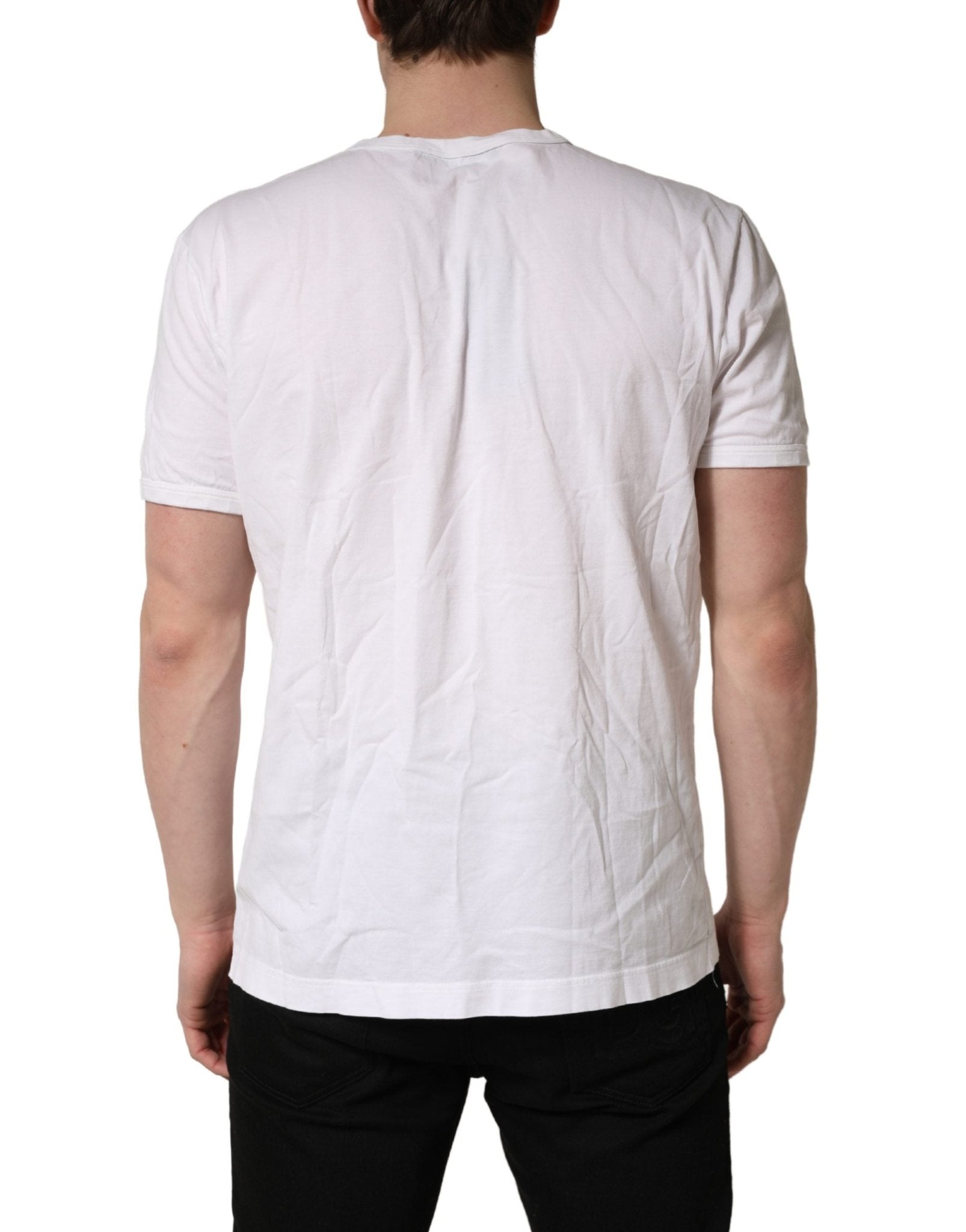 Dolce & Gabbana White Cotton DG Crown Embossed Men T-shirt - RIMODA