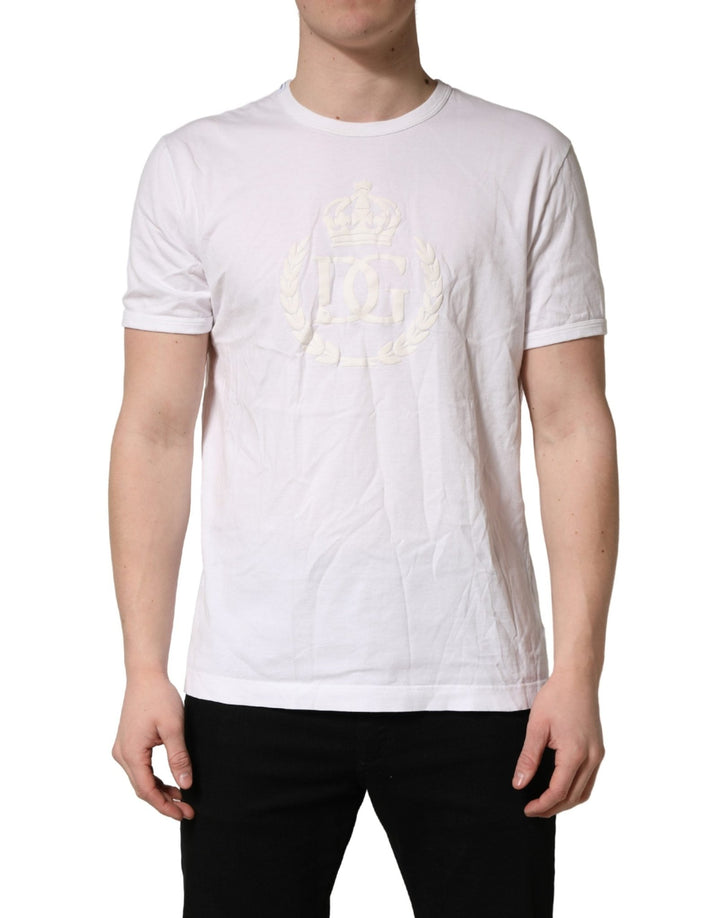 Dolce & Gabbana White Cotton DG Crown Embossed Men T-shirt - RIMODA