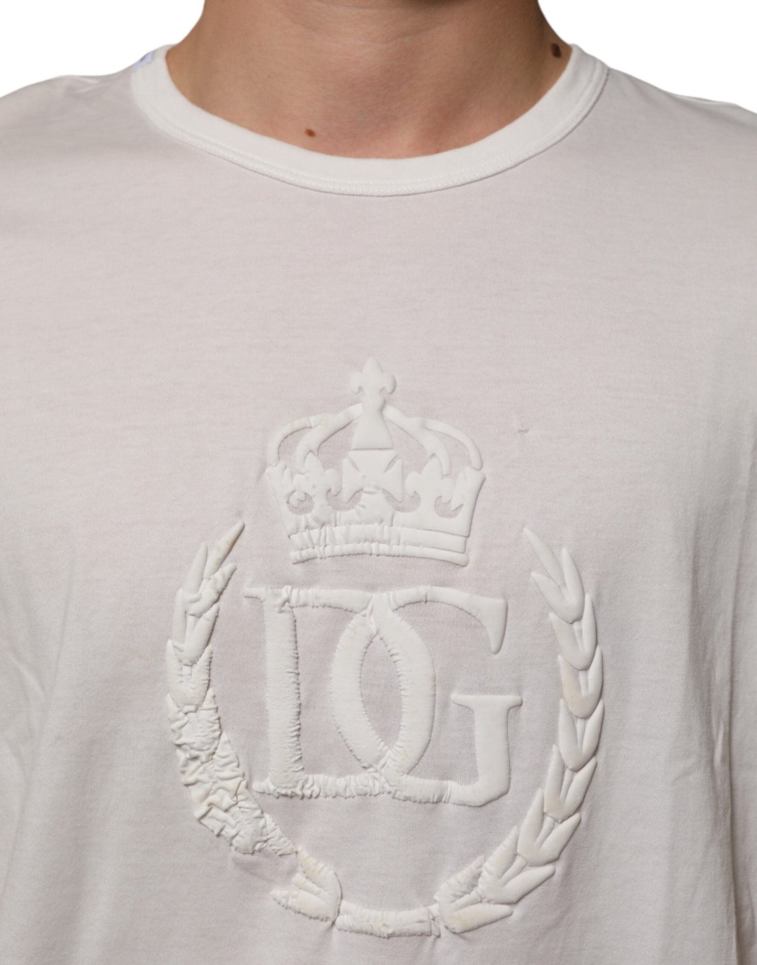 Dolce & Gabbana White Cotton DG Crown Embossed Men T-shirt - RIMODA