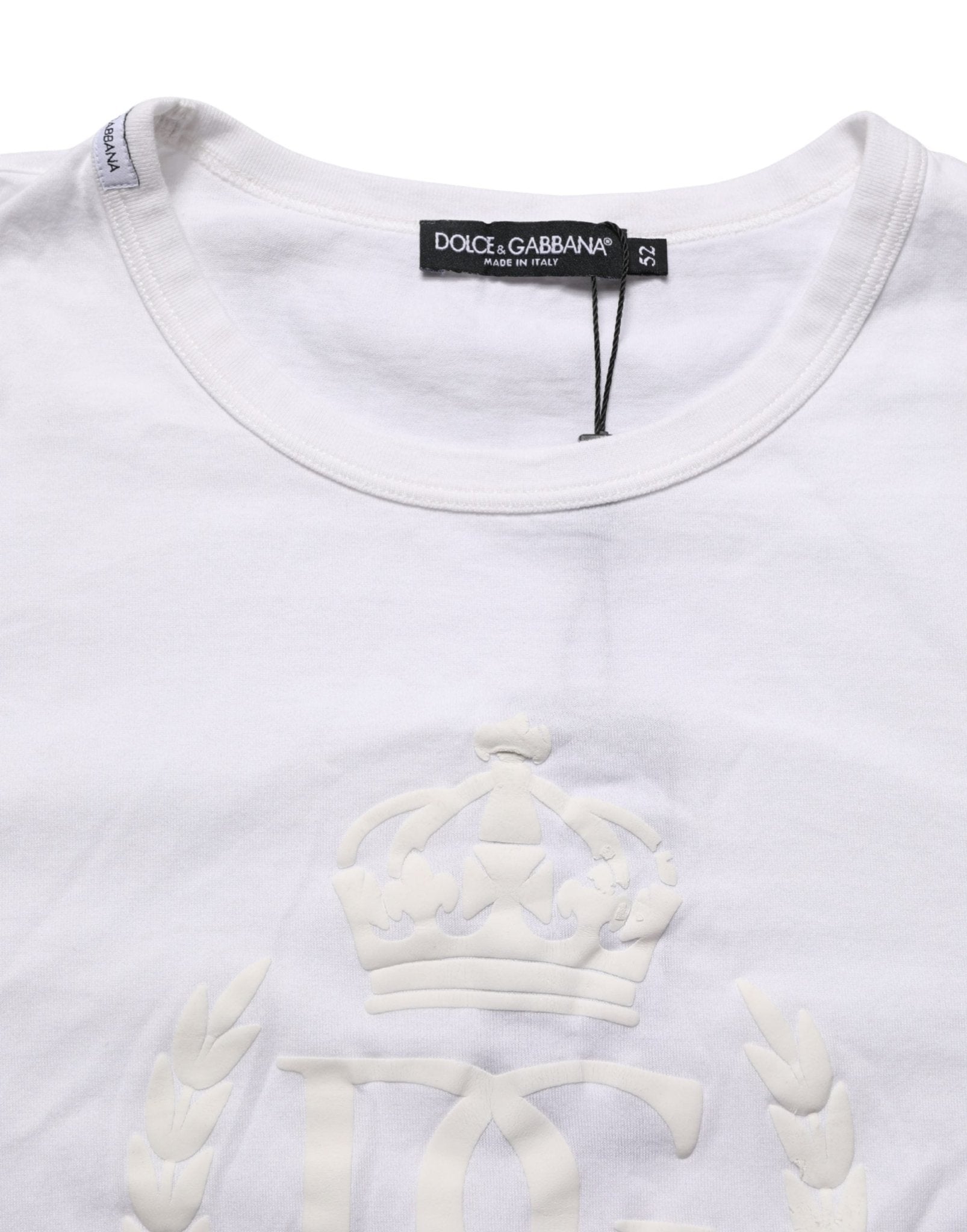 Dolce & Gabbana White Cotton DG Crown Embossed Men T-shirt - RIMODA