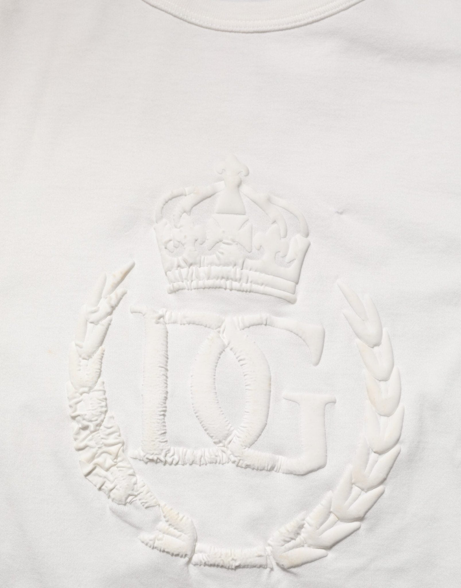 Dolce & Gabbana White Cotton DG Crown Embossed Men T-shirt - RIMODA