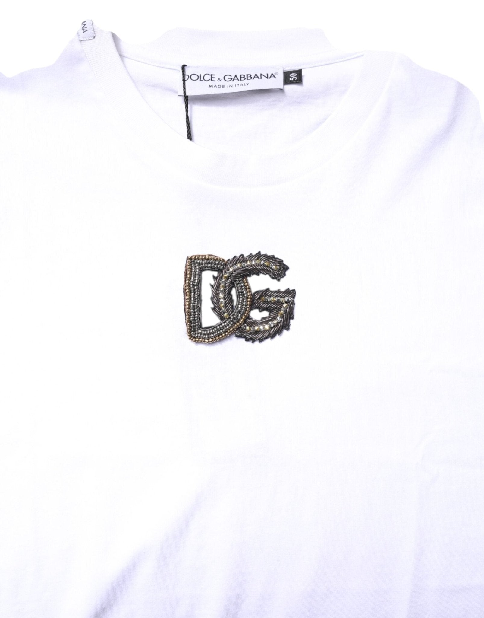 Dolce & Gabbana White Cotton DG Embroidery Crew Neck T-shirt - RIMODA