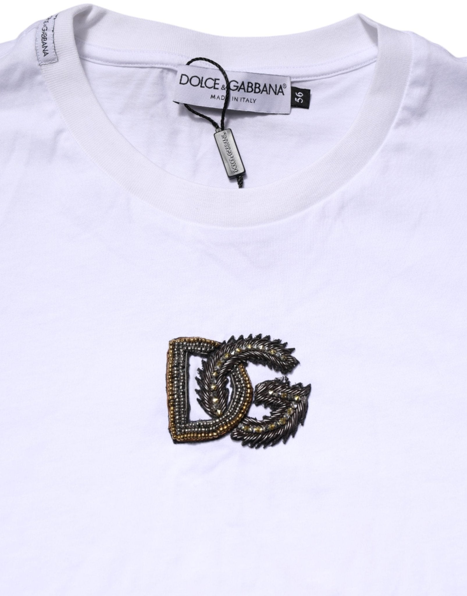 Dolce & Gabbana White Cotton DG Logo Embroidery Men T-shirt - RIMODA
