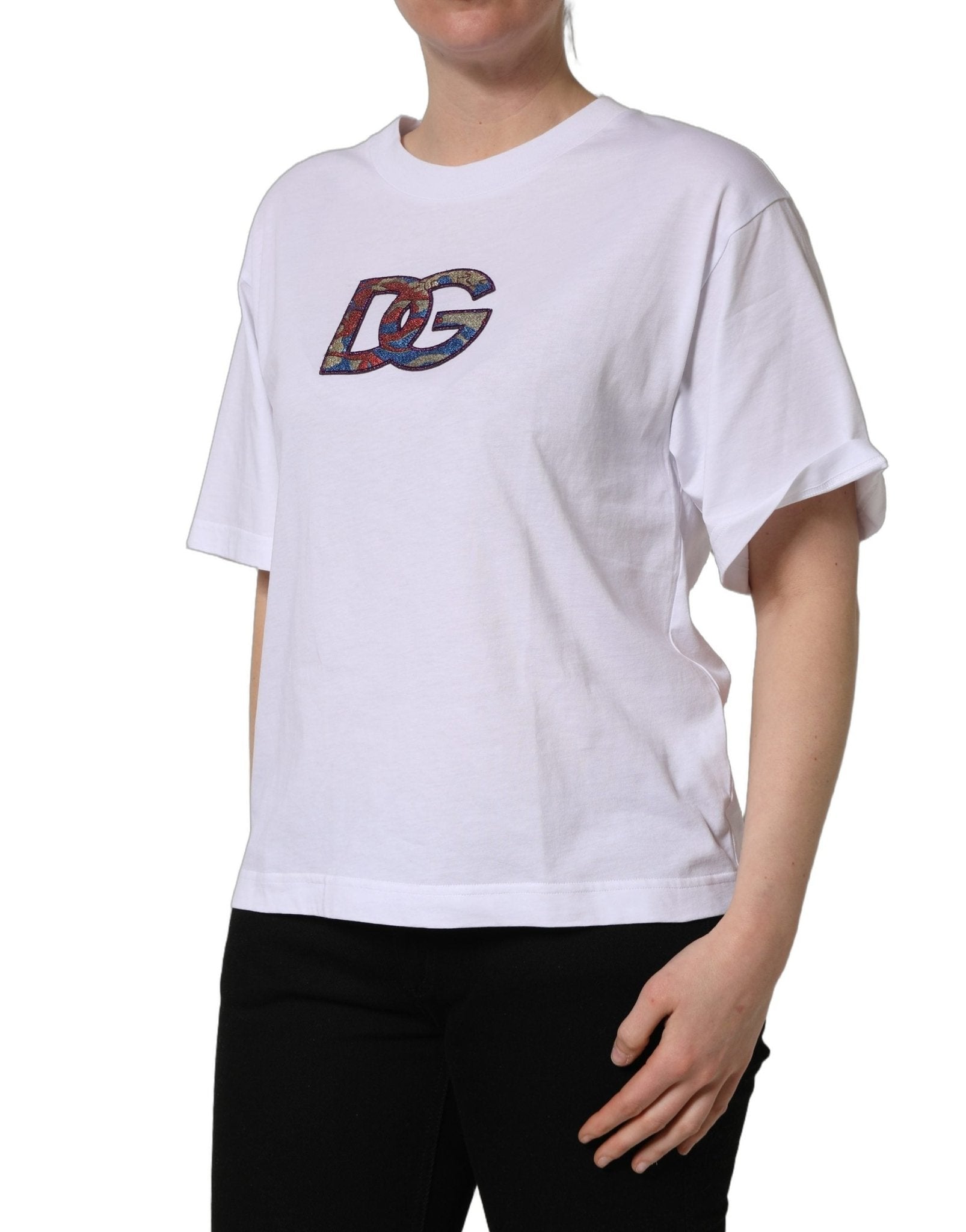 Dolce & Gabbana White Cotton DG Logo Patch Crew Neck T-shirt - RIMODA
