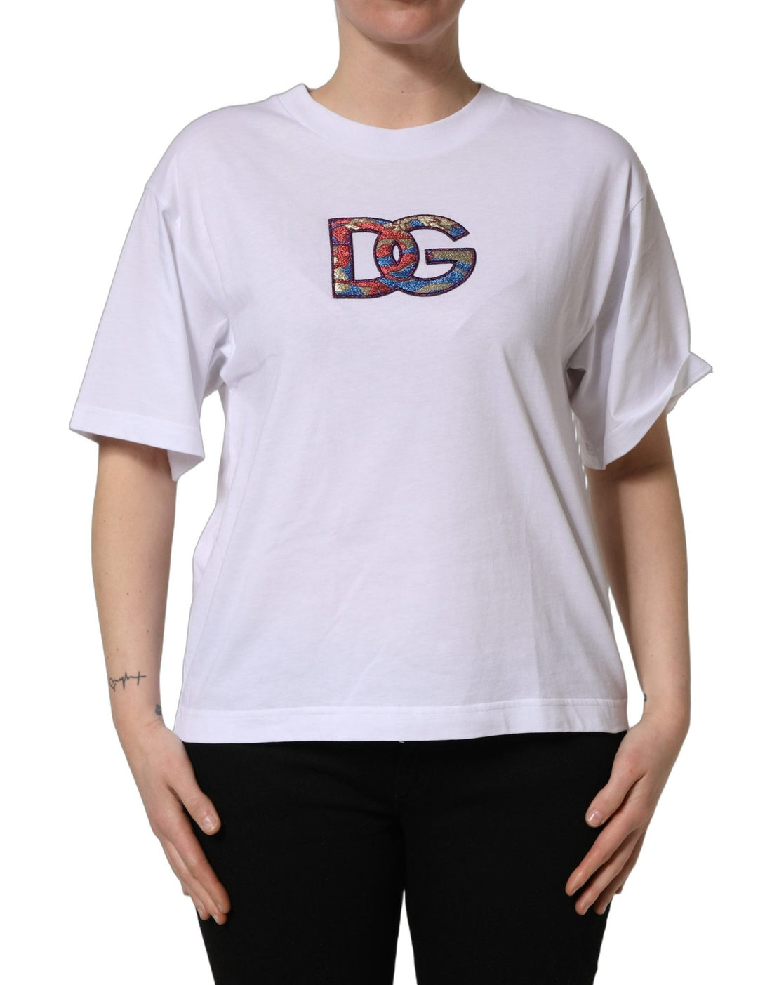 Dolce & Gabbana White Cotton DG Logo Patch Crew Neck T-shirt - RIMODA