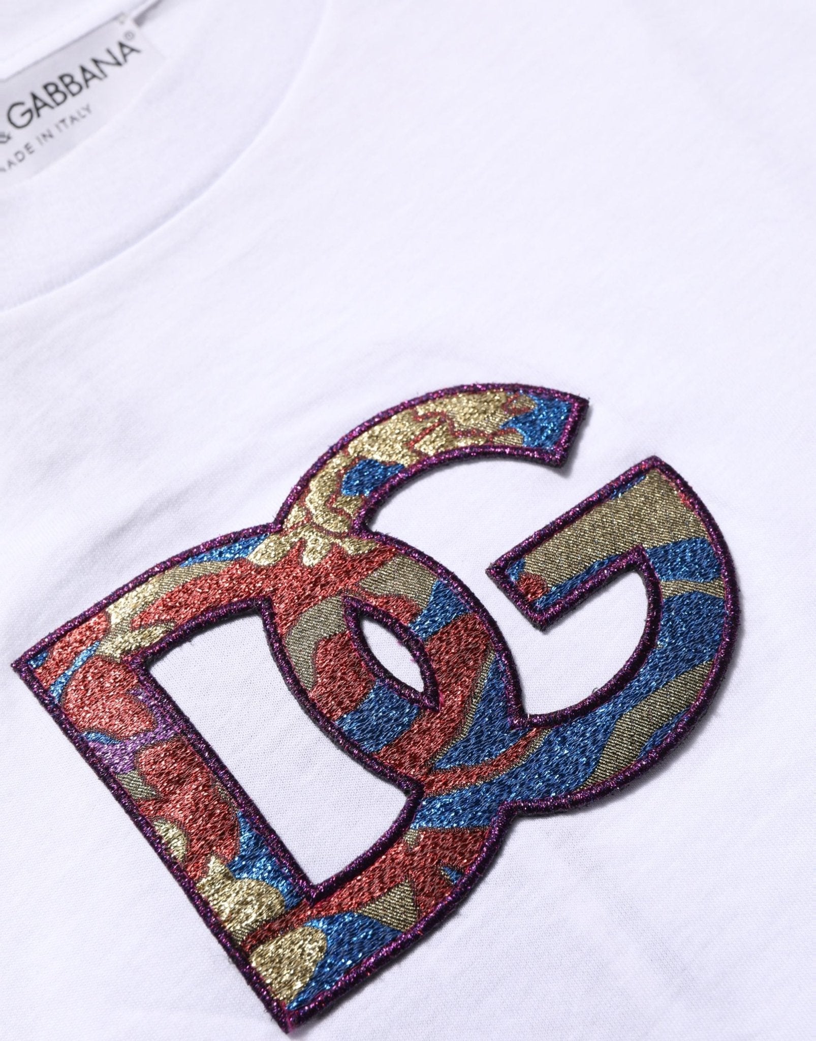 Dolce & Gabbana White Cotton DG Logo Patch Crew Neck T-shirt - RIMODA