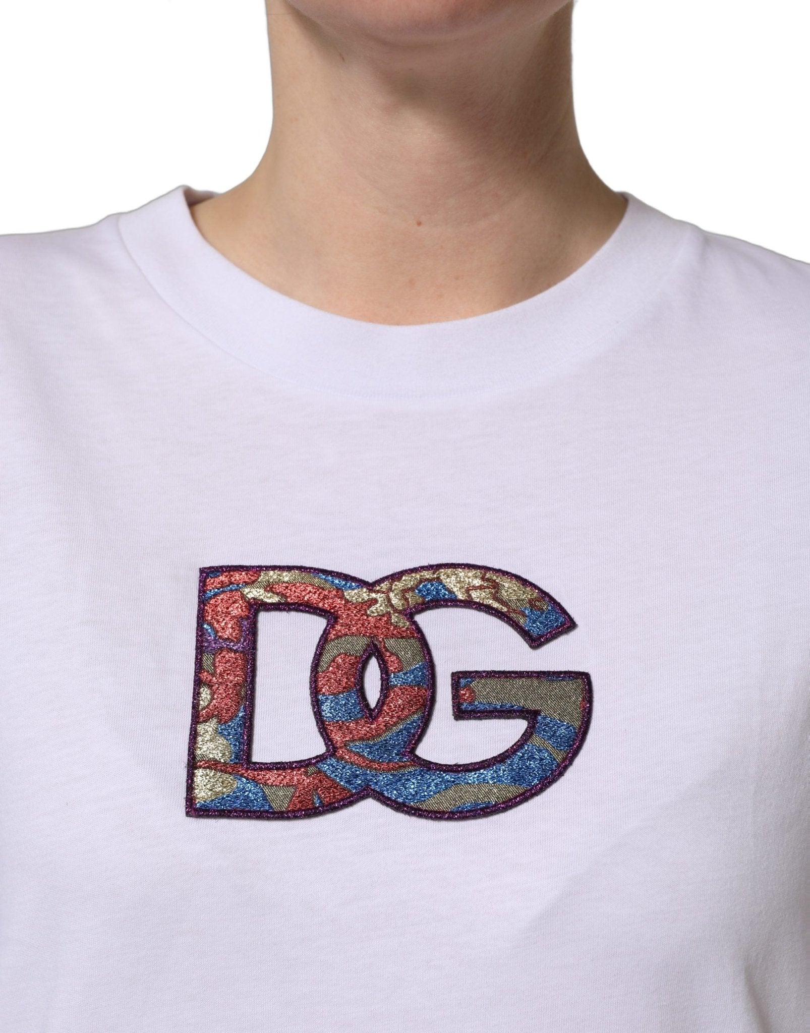 Dolce & Gabbana White Cotton DG Logo Patch Crew Neck T-shirt - RIMODA