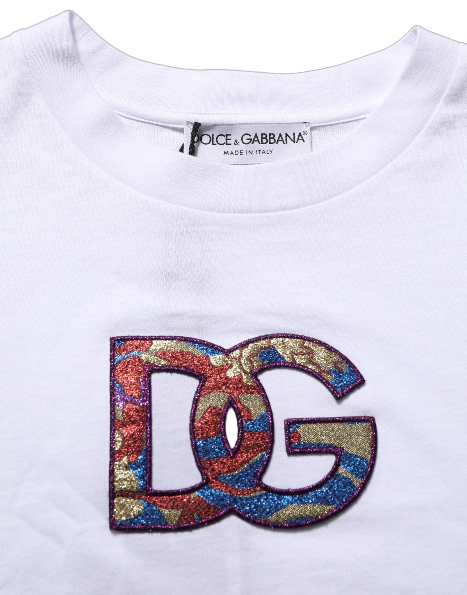 Dolce & Gabbana White Cotton DG Logo Patch Crew Neck T-shirt - RIMODA
