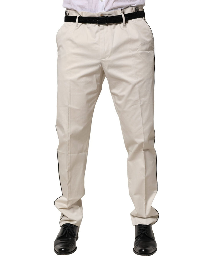 Dolce & Gabbana White Cotton Dress Slim Formal Pants - RIMODA