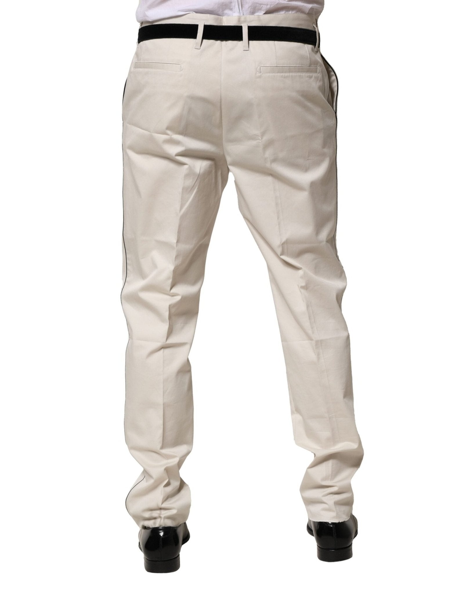 Dolce & Gabbana White Cotton Dress Slim Formal Pants - RIMODA