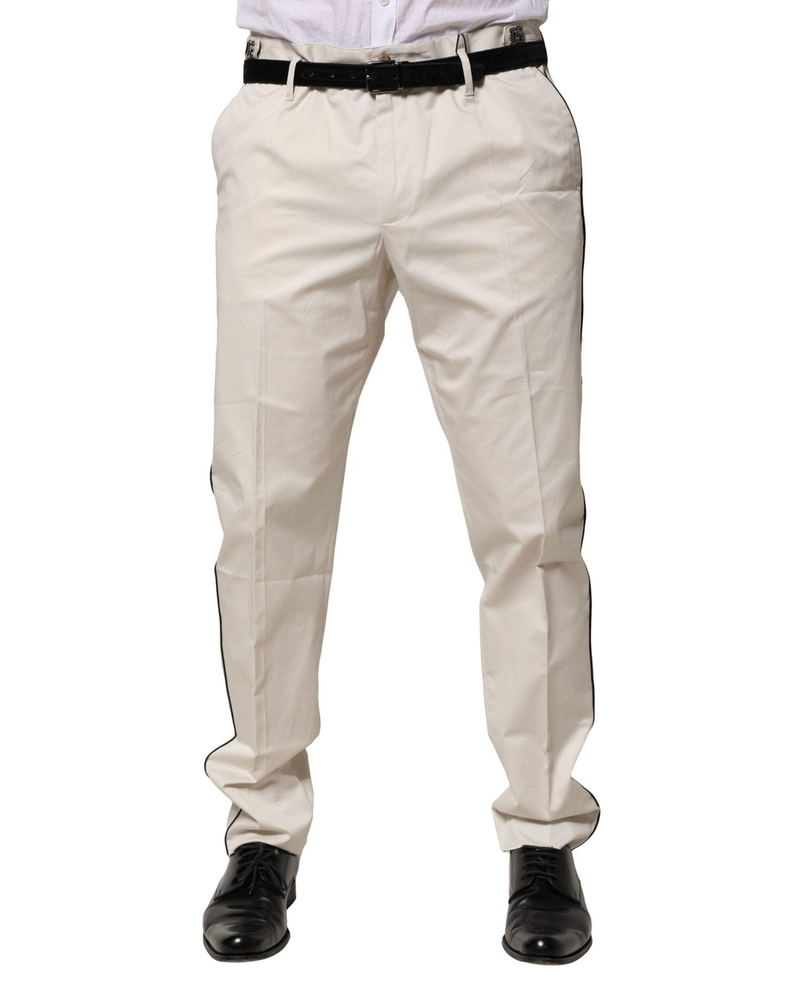 Dolce & Gabbana White Cotton Dress Slim Formal Pants - RIMODA